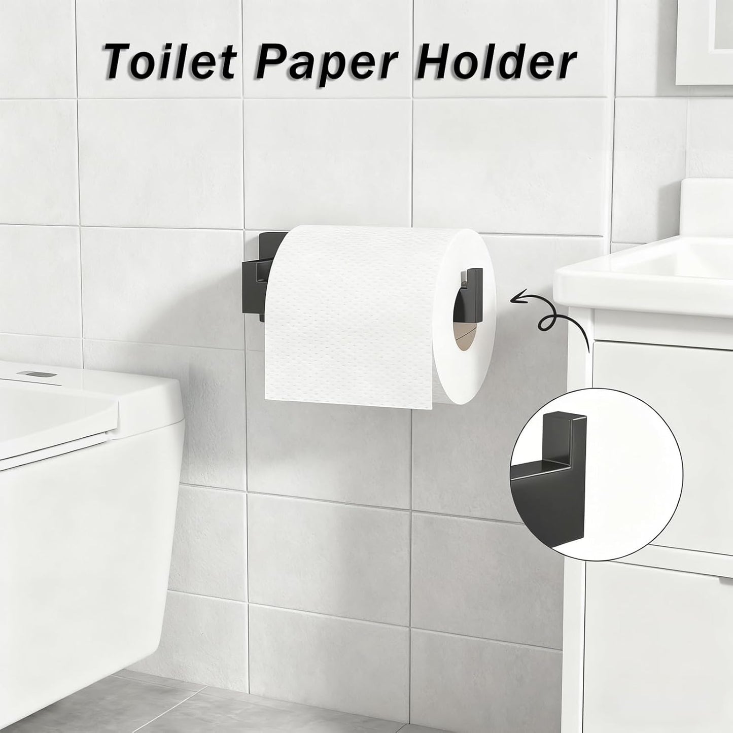 20-Piece Matte Black Bathroom Accessories Set, 16-in Bathroom Towel Rack Set, 304 Stainless Steel Bathroom Hardware Set, Robe Towel Hooks, Toilet Paper Holder Wall Mounted (20 Pcs)