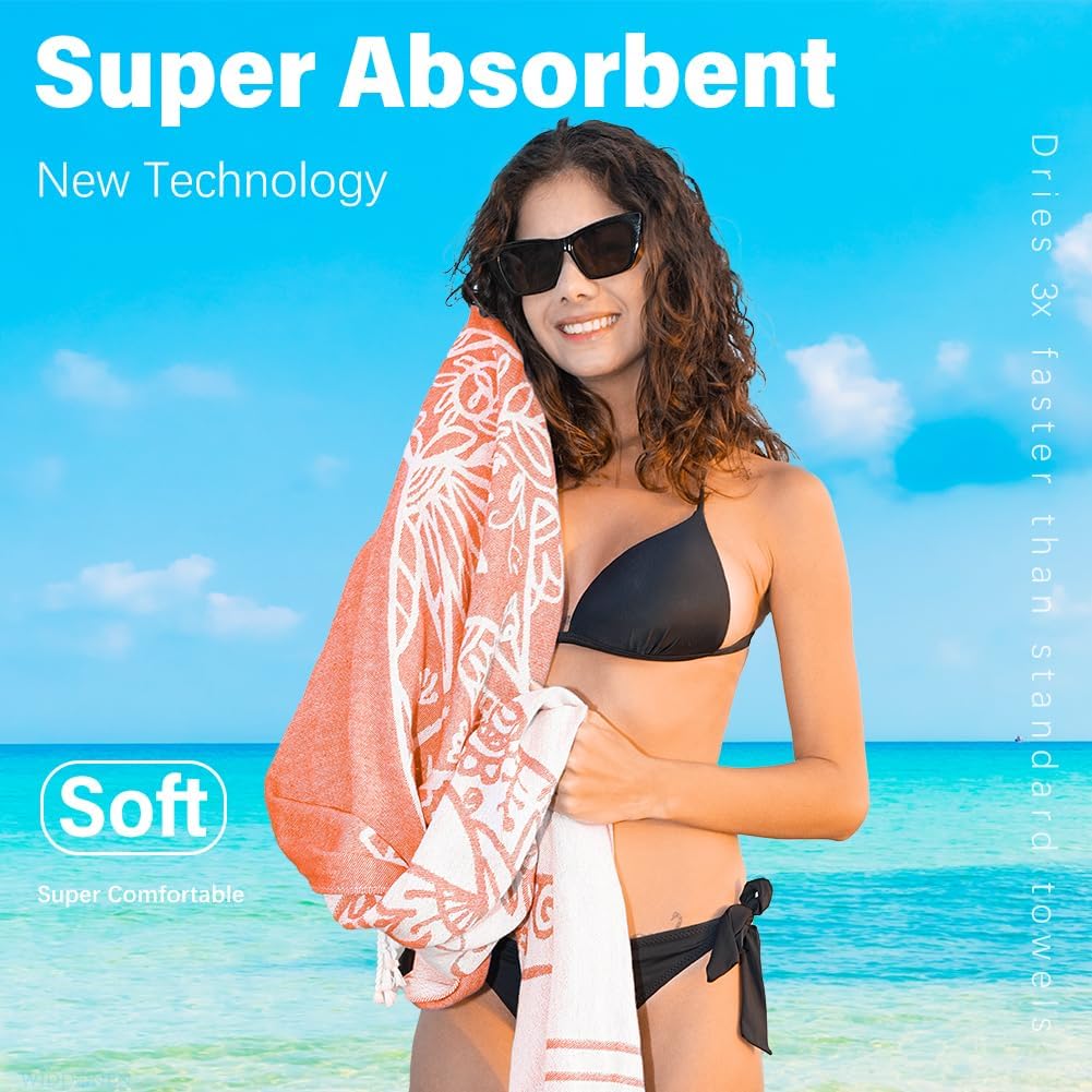 2 Pack Turkish Beach Towel Quick Dry Absorbent Cotton Lightweight Thin Bathroom Bath Pool Swim Towels Extra Large Oversized Sand Free Beach Accessories Essentials Stuff Cloud Adults Gift
