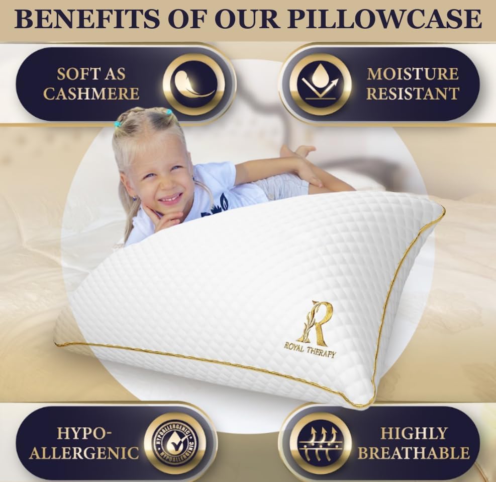 Royal Therapy 2-Pack King Size Pillows, Memory Foam Pillow - Shredded Foam, Hypoallergenic Bamboo-Derived Rayon Cover, CertiPUR-US Certified, Removable Cover, for All Sleep Positions, Neck Pain Relief