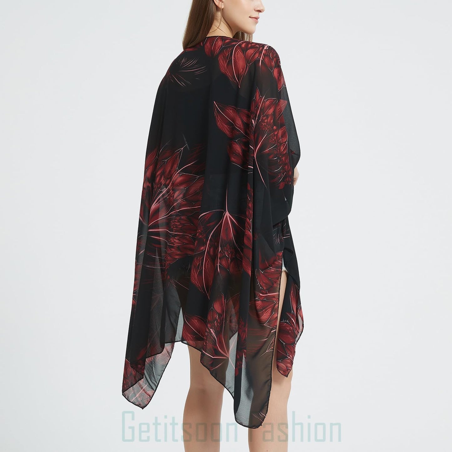 Women's Bohemian Floral Chiffon Beach Cover up Swimsuit Kimono Summer Swimwear Cardigans