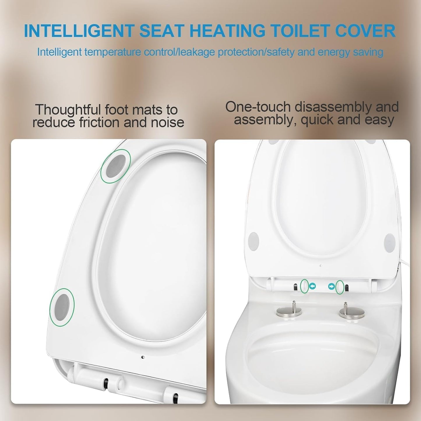 Heated Toilet Seat - Elongated Smart Toilet Seat with 3 Heating Modes, Bidet Attachment for Toilet, Auto Night Light, Temperature Display & Leakage Protection - Easy Clean & Install