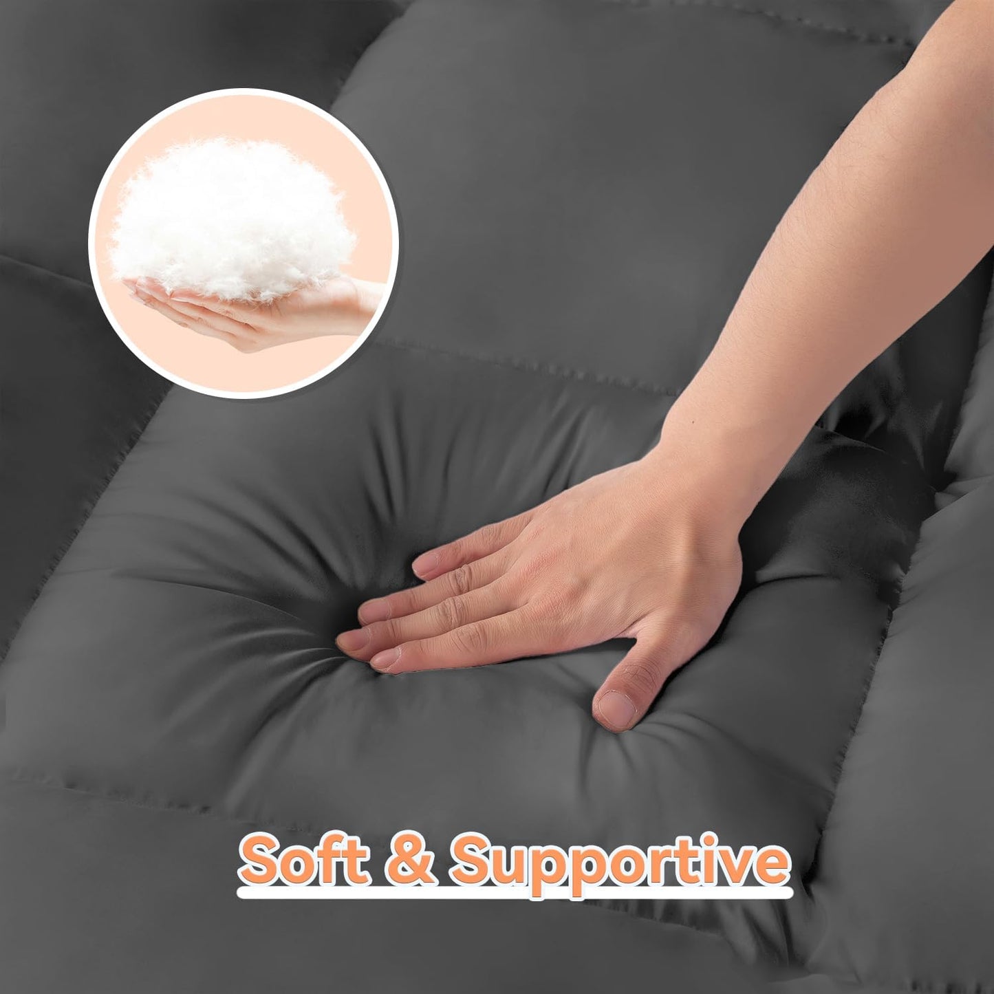 Topllen Queen Mattress Topper for Back Pain Relief, Extra Thick Pillow Top Plush Mattress Pad with Deep Pocket, Soft Pillowtop Queen Size Bed Toppers Filled Fluffy Down Alternative, Gray
