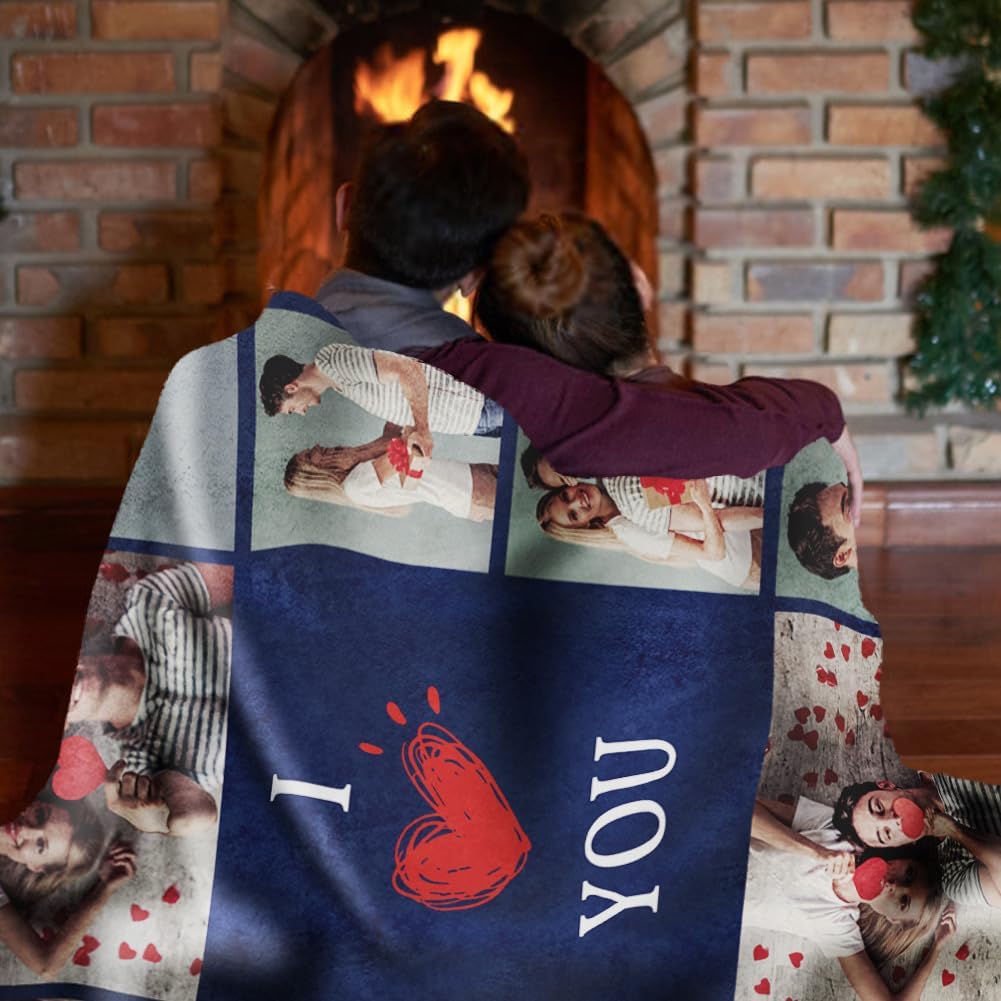Custom Sherpa Fleece Blanket with Photos Text - Soft, Warm, Fuzzy Personalized Couples Gifts for Boyfriend, Girlfriend - Customized Picture Blanket for Birthday, Anniversary, Christmas