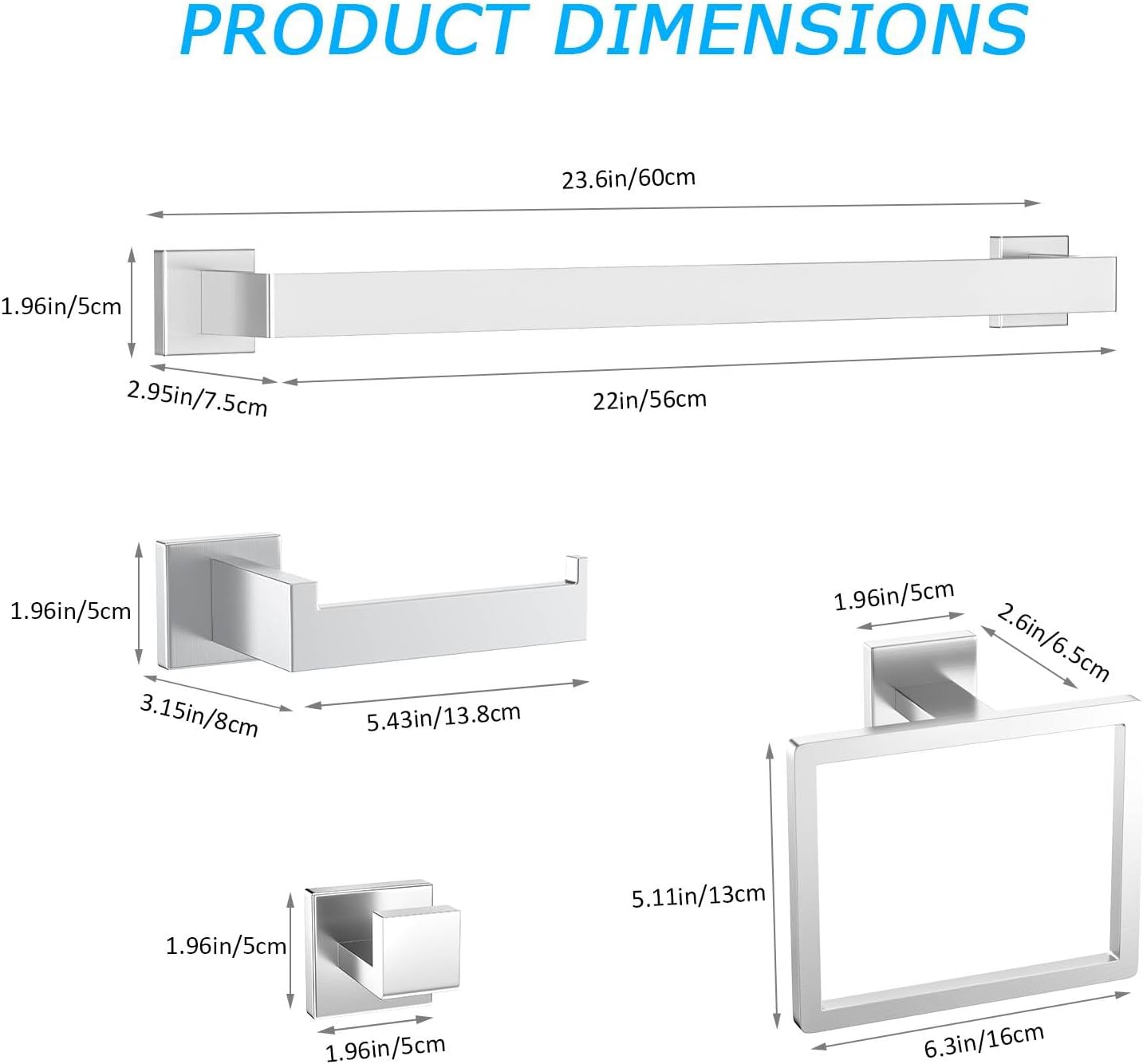 5 Pieces Towel Bar Set Brushed Nickel Bathroom Hardware Accessories Set SUS304 Stainless Steel Towel Holder Set for Bathroom 23.6 Inch Towel Bar,Towel Rack Wall Mounted
