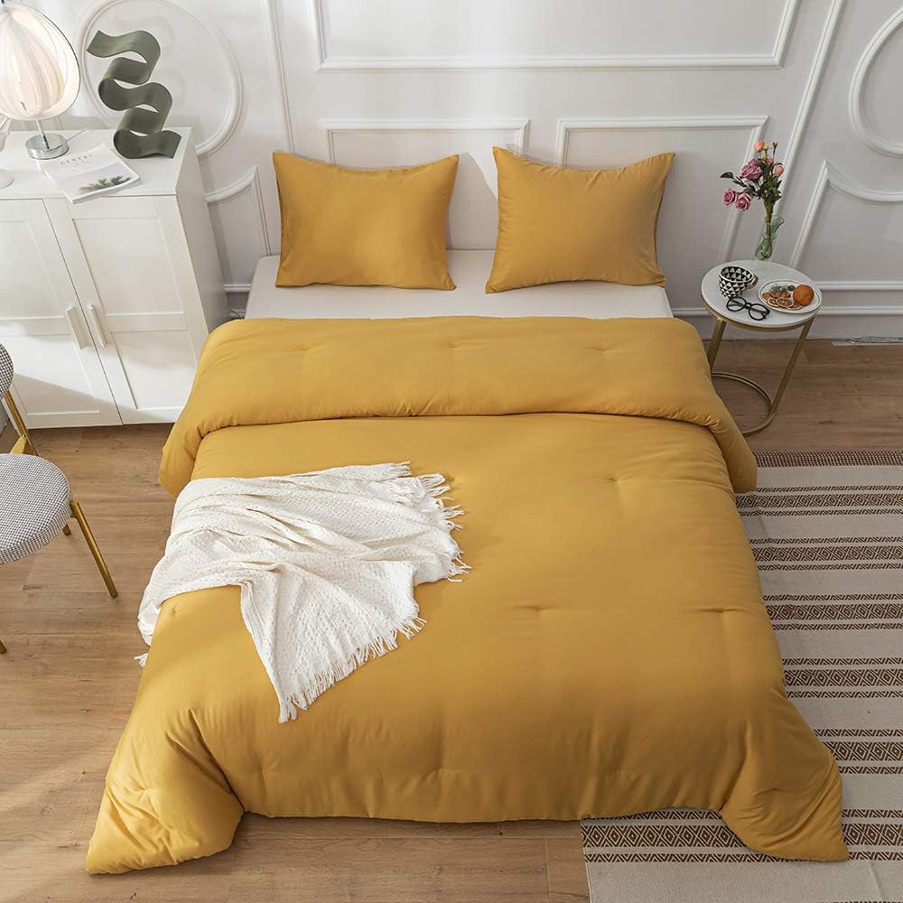 Cottonight Mustard Yellow Comforter Sets Queen Dark Yellow Comforter Full Lightweight Cozy Mustard Bedding Comforter Sets Ginger Yellow Blanket Quilts Soft Comfy for Women Men Adults Teens
