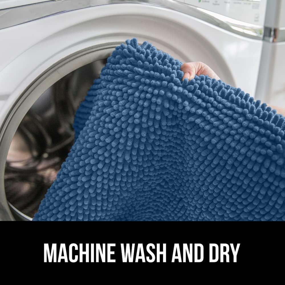 GORILLA GRIP Soft Chenille Bathroom Toilet Lid Cover, Machine Washable Seat Covers, 19.5x18.5, Stays in Place Rubber Backing, Fits Most Round, Elongated and Oblong Lids, Accessories Decor, Blue
