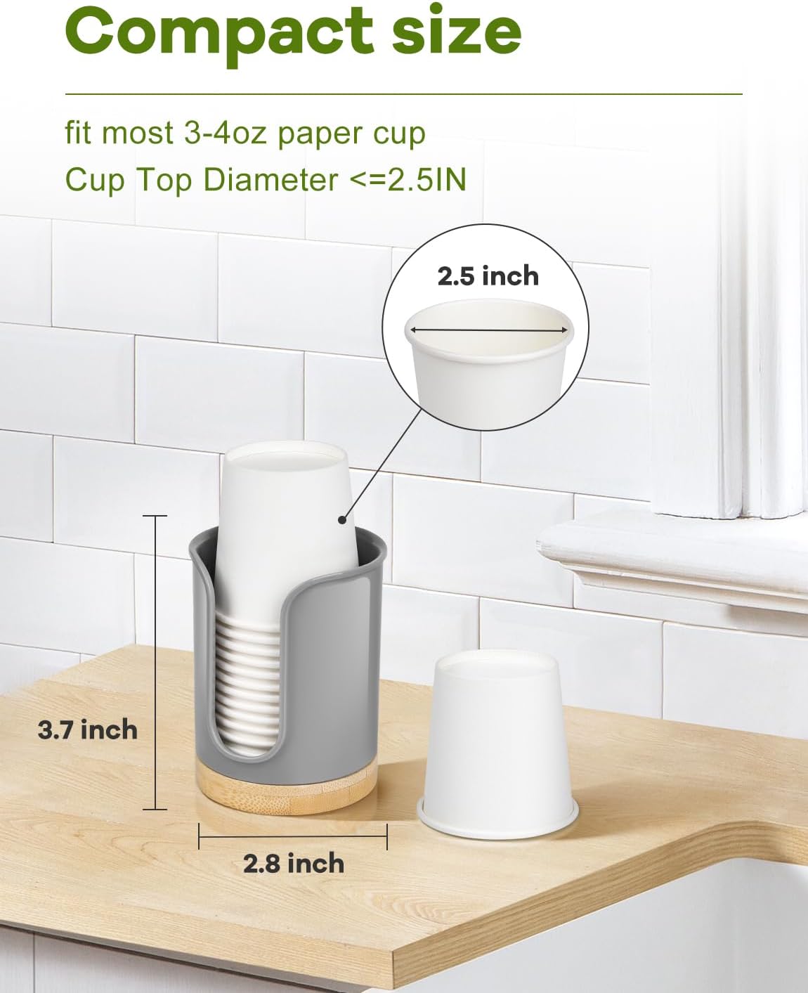 Bathroom Cup Holder - Small Cup Dispenser for Dixie 3 oz Bathroom Cups, 3 4 Ounce Mouthwash Cup Dispenser - PC/Bamboo, Grey, Pack of 2