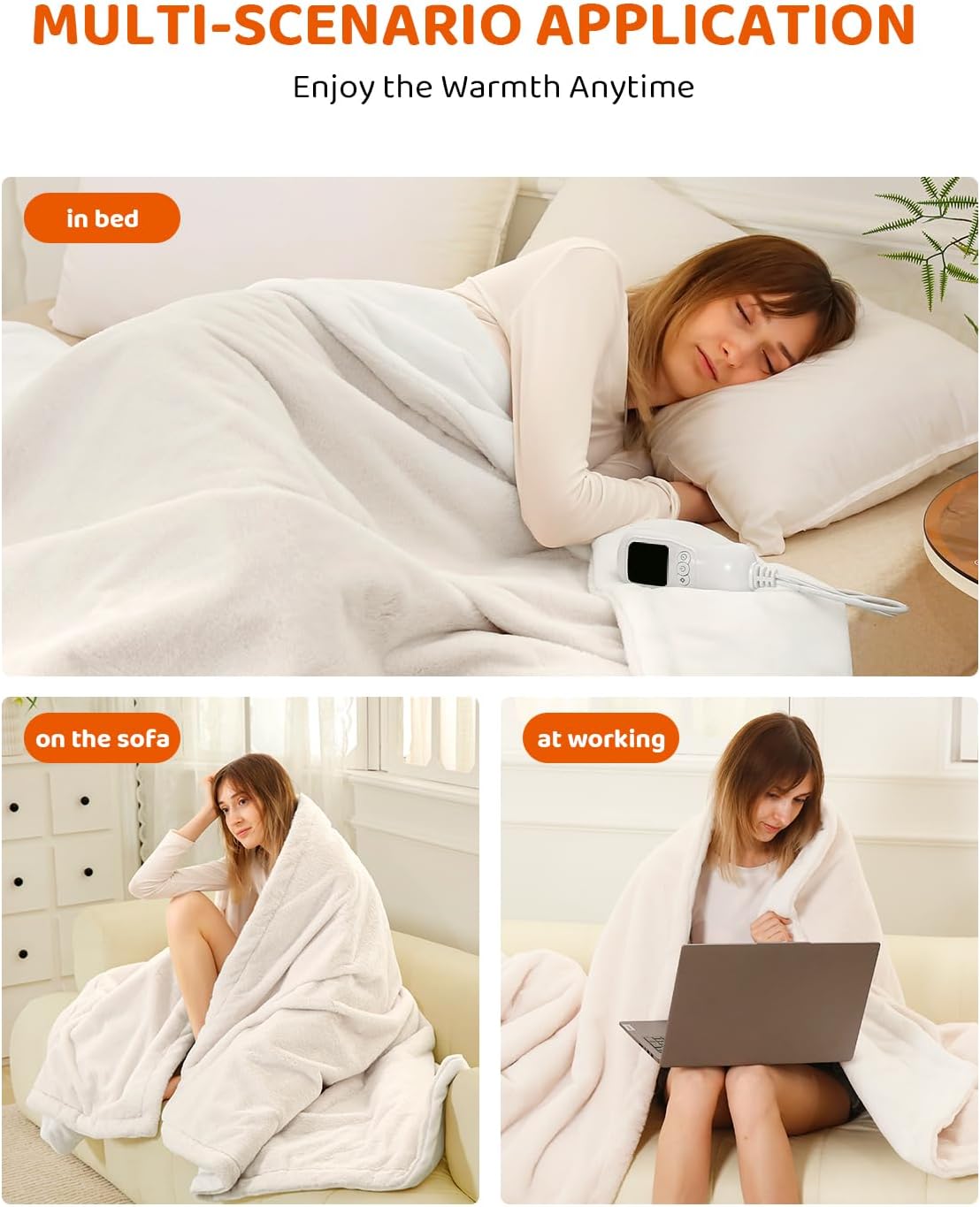 Heated Blanket Electric Blanket Throw Size, Super Soft Cozy Upgraded Flannel Heating Blanket with 9 Heating Levels & 1-9 Hours Auto Off, Fast Heat & Overheat Protection, 50" x 60", Blush White