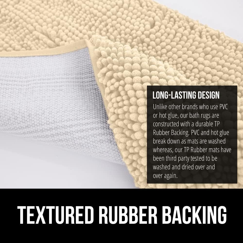 GORILLA GRIP Bath Rug Mat 30x20, Thick Soft Absorbent Chenille, Quick Dry Microfiber Mats, Rubber Backing Washable Shower Floor Rugs, Bathmat Runner, US Designed Bathroom Home Decor Accessories Sand