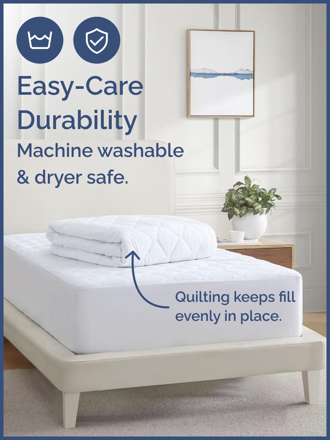 Quilted Fitted Mattress Pad Twin Size - Elastic Fitted Mattress Topper Protector & Cover - Breathable, Soft, Low Profile Top Cover with 8-16 Inch Deep Pockets - Easy-Fit and Machine Washable - White
