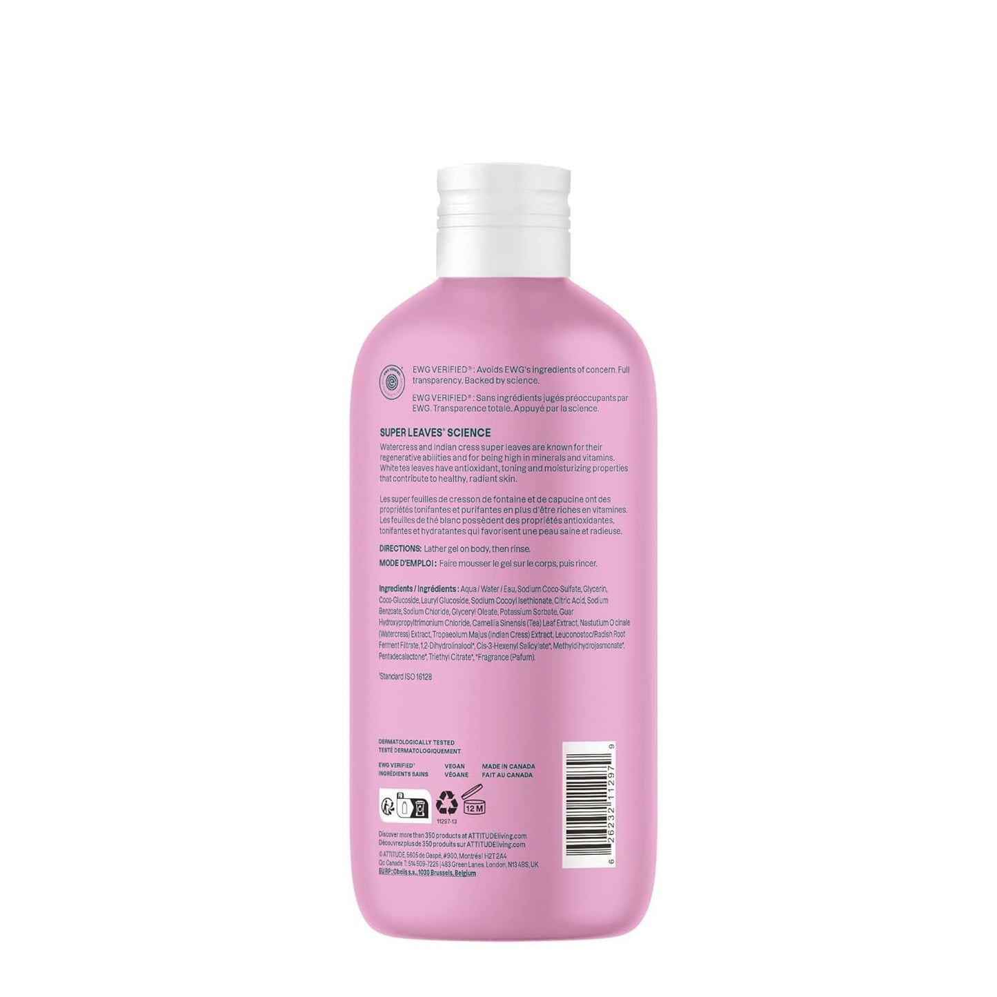 ATTITUDE Body Wash, EWG Verified Shower Gel, Dermatologically Tested, Plant and Mineral-Based, Vegan Personal Care Products, Coconut & Wild Berries Scent, 16 Fl Oz (Pack of 3)