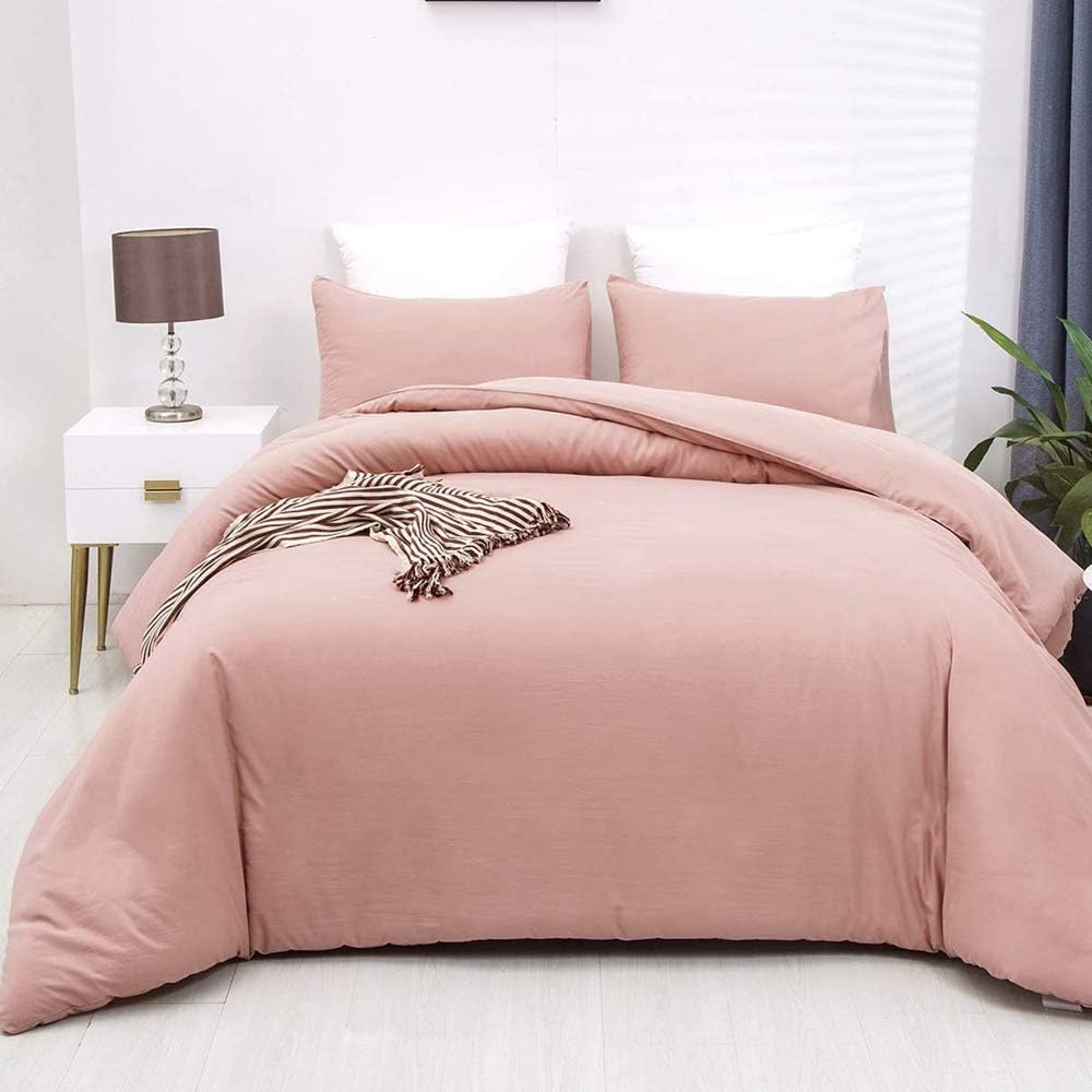 KAREVER Pink Comforter King Size Pure Blush Pink Bedding Set Women Rose Pink Durable Comforter Set 3 Pieces 1 Comforter with 2 Pillowcases