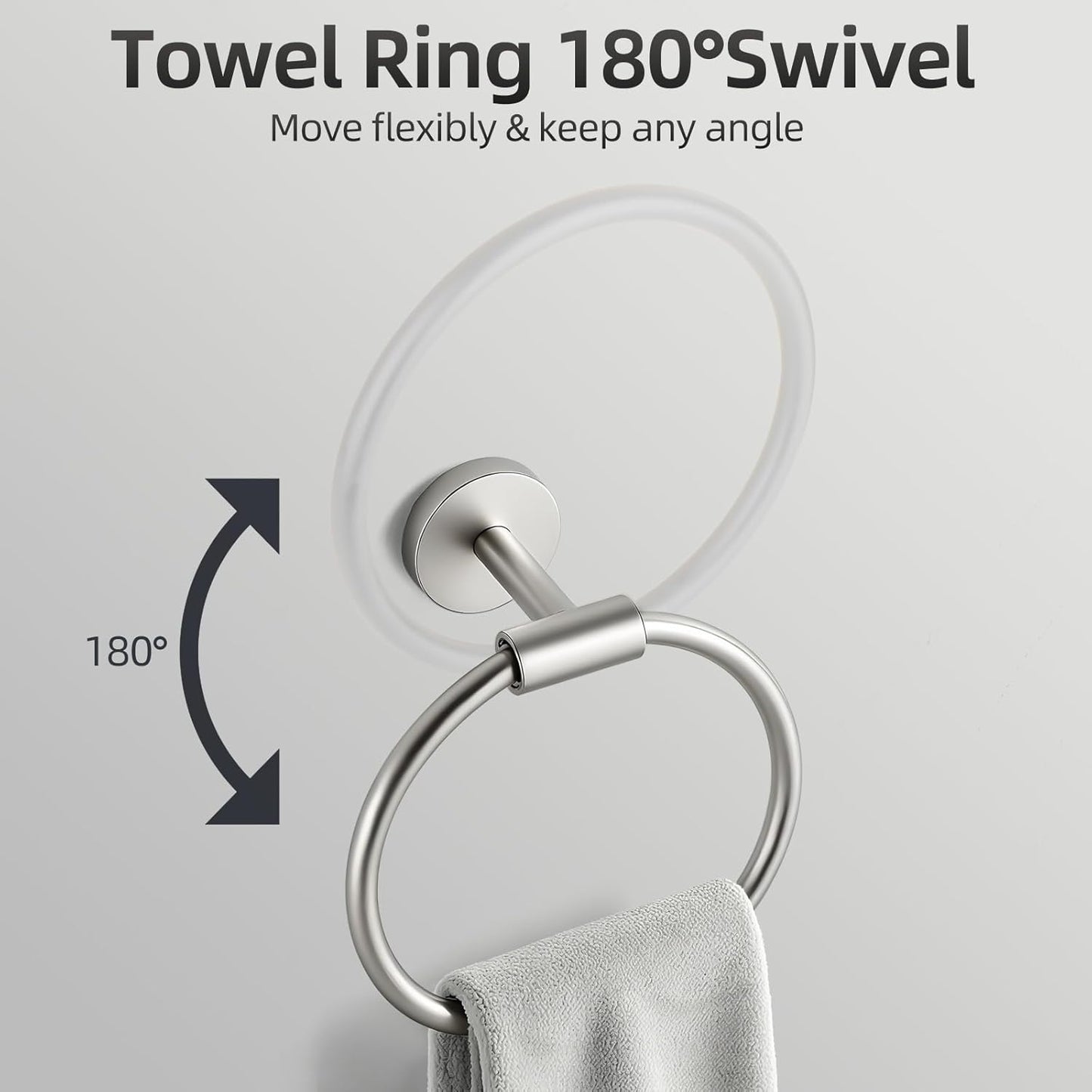 Brushed Nickel Bathroom Hardware Accessories Set, Bathroom Towel Holder Set 10 Pieces, SUS304 Stainless Steel Towel Bar Set Wall Mounted-19 InchTowel Bars, Paper Towel Holder, Towel Hook, Towel Ring