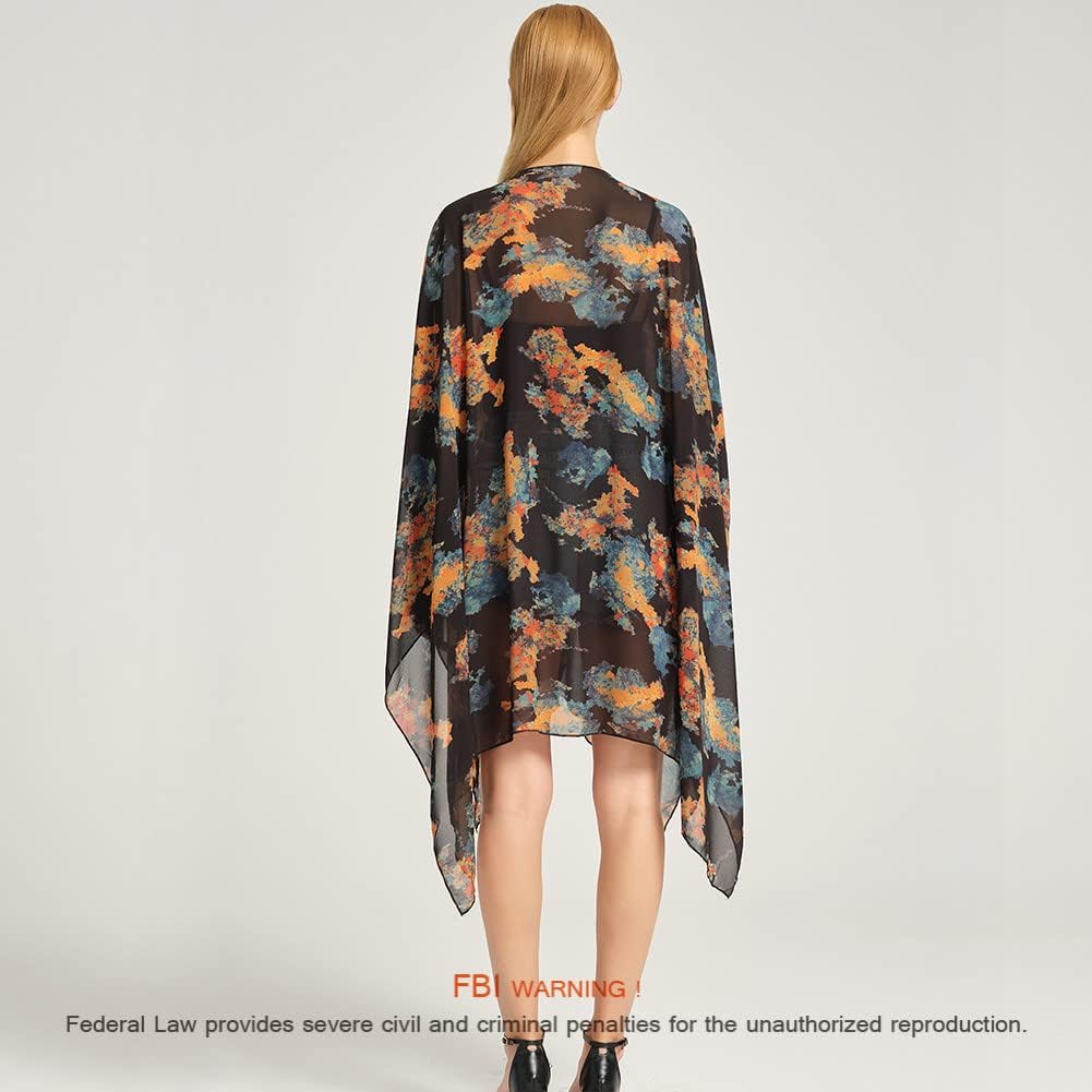 Women's Bohemian Floral Chiffon Beach Cover up Swimsuit Kimono Summer Swimwear Cardigans