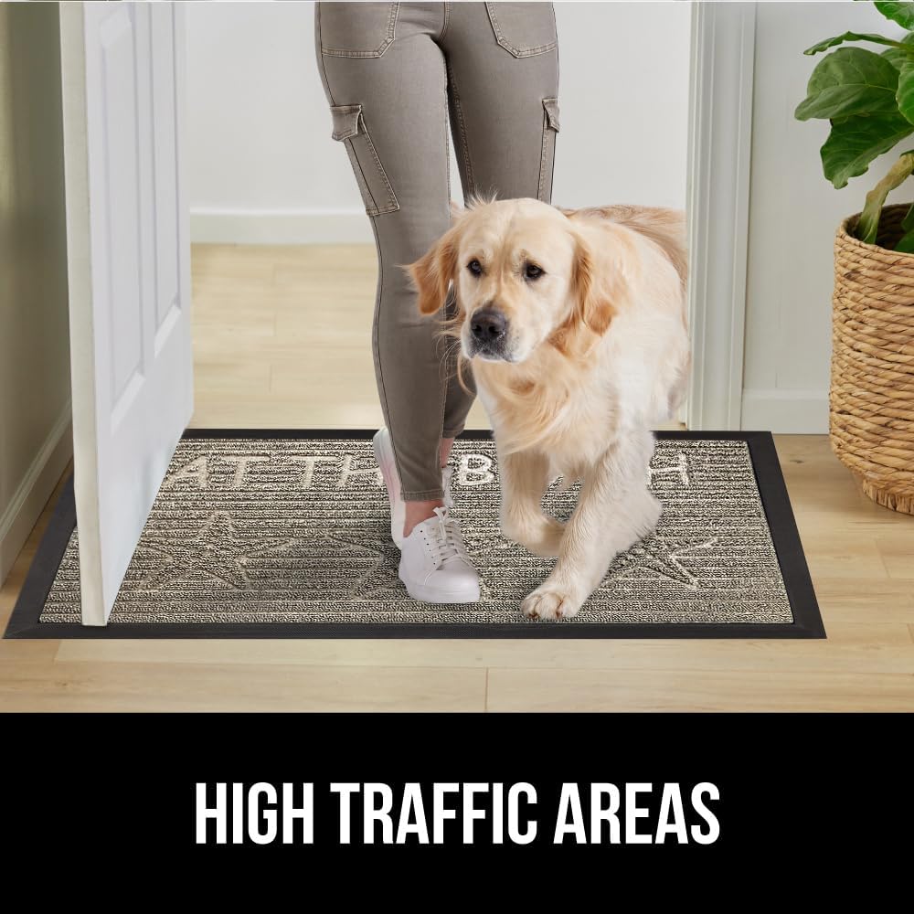 GORILLA GRIP 100% Waterproof All-Season WeatherMax Doormat US Designed Natural Rubber, Stain and Fade Resistant, Low Profile Indoor Outdoor Door Mats, Easy Clean Patio Mat, 17x29, Sand Beach