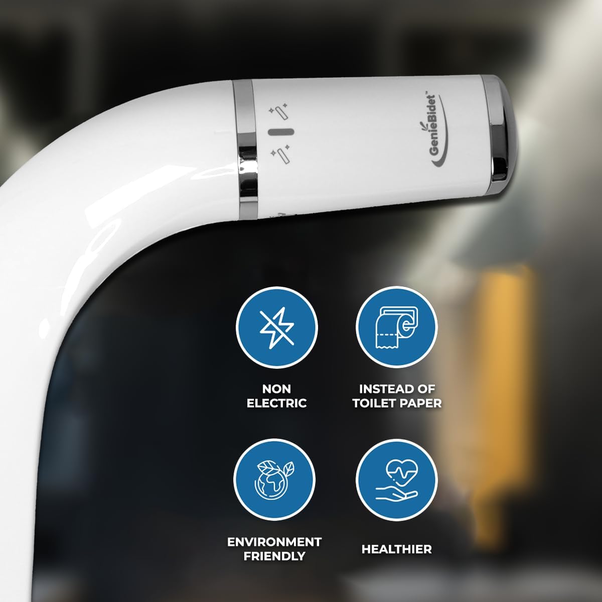 GenieBidet Bidet Attachment for Toilet, Ultra-Slim Self Cleaning Toilet Bidet with Separate Rear & Feminine Cleansing Nozzles, Includes Travel Bidet & 4 Accent Rings (Right-Handed)