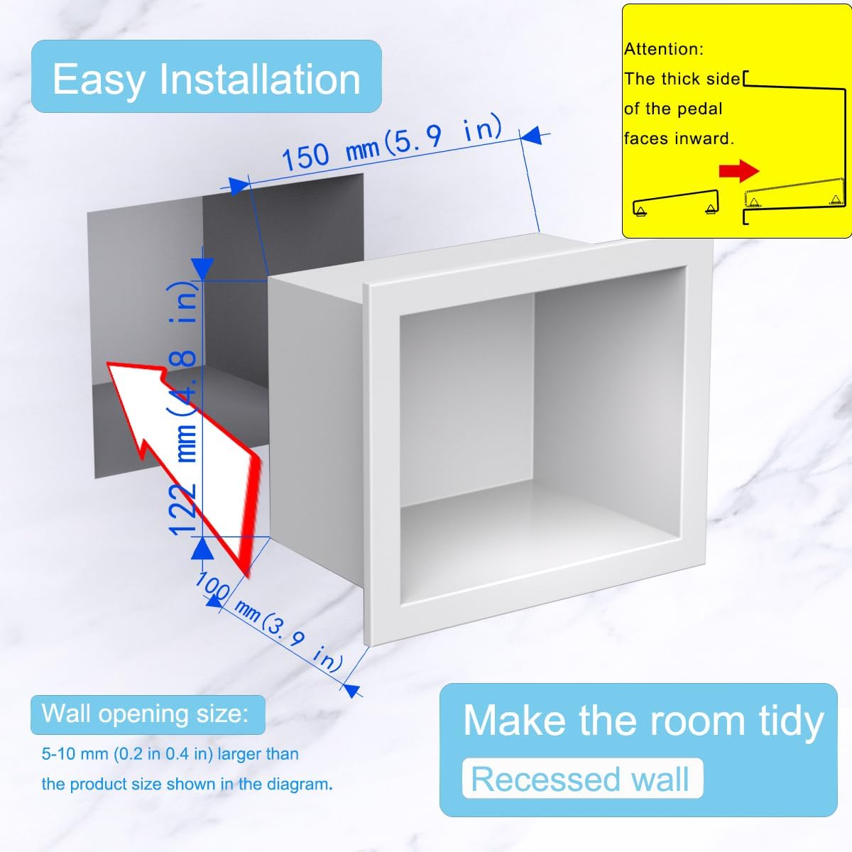 Recessed Wall Soap Holder,Foot Rest for Shower Niche,Perfect for Shaving Legs and Storage,Stainless Steel 304, Matte White, 5.9 x 4.8 x 3.9 in