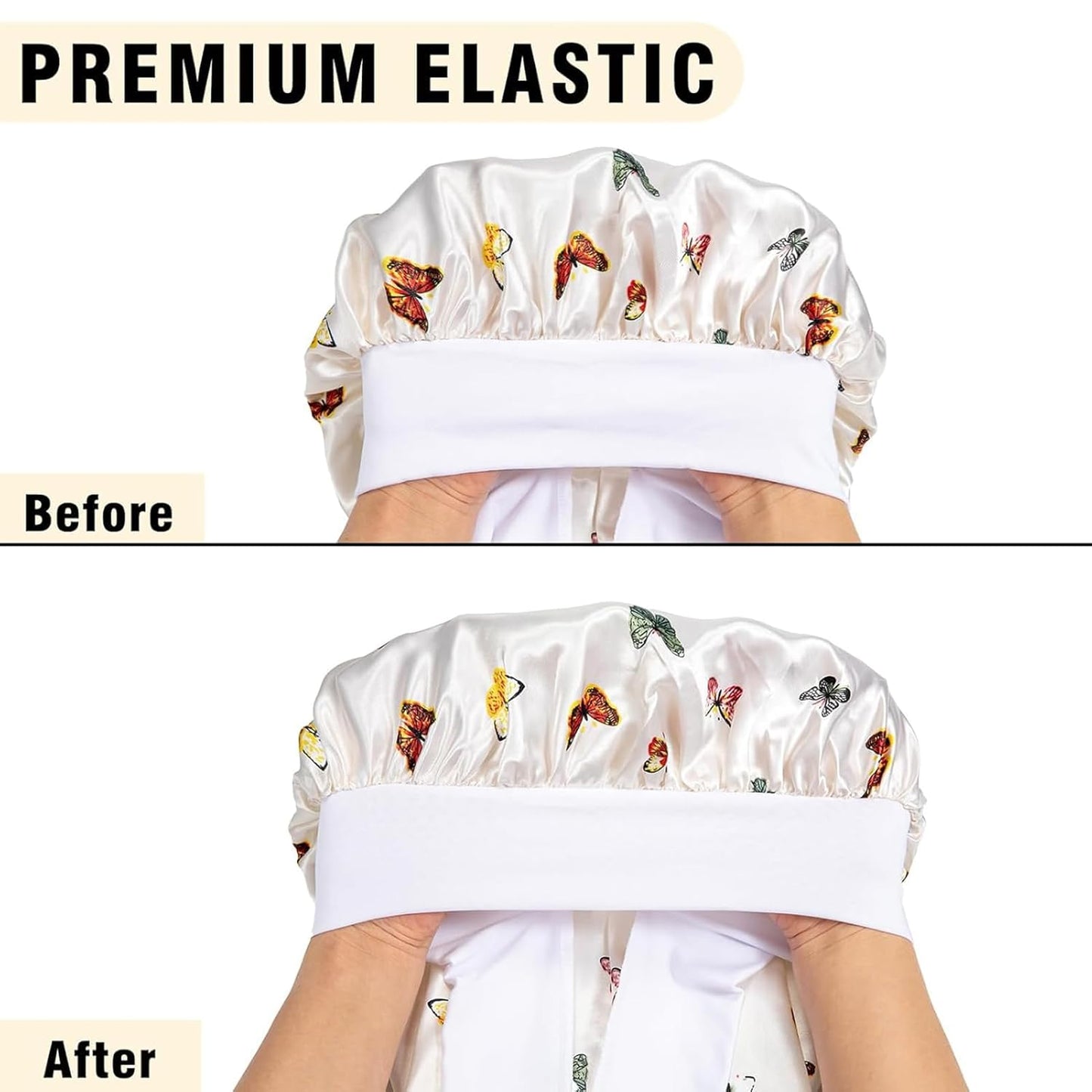 2Pcs Bonnets for Black Women Braid Bonnet, Large Long Satin Bonnet for Braids, Silk Bonnet with Stretchy Tie Band Sleep Cap Hair (2Pcs-Black-Silver Pattern)