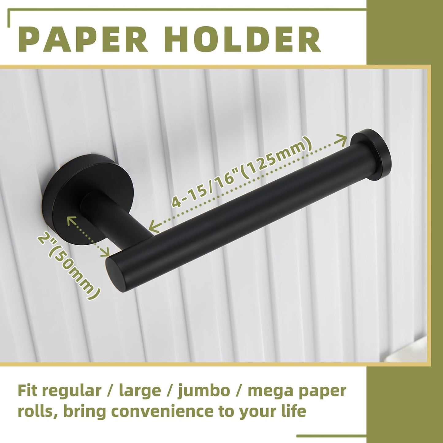 APLusee Matte Black 2 Pieces Bathroom Accessories Set, Hand Towel Ring, Toilet Paper Holder, Stainless Steel Bath Hardware Wall Mounted