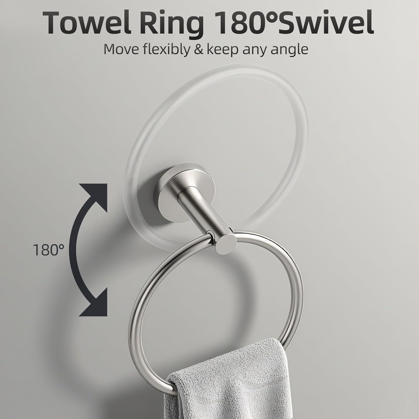 Brushed Nickel Towel Bar Set 5 Pieces, SUS304 Stainless Steel Bathroom Hardware Set, Bathroom Towel Holder Set Wall Mounted-16 Inch Towel Bar, Toilet Paper Holder, Towel Hooks, Towel Ring