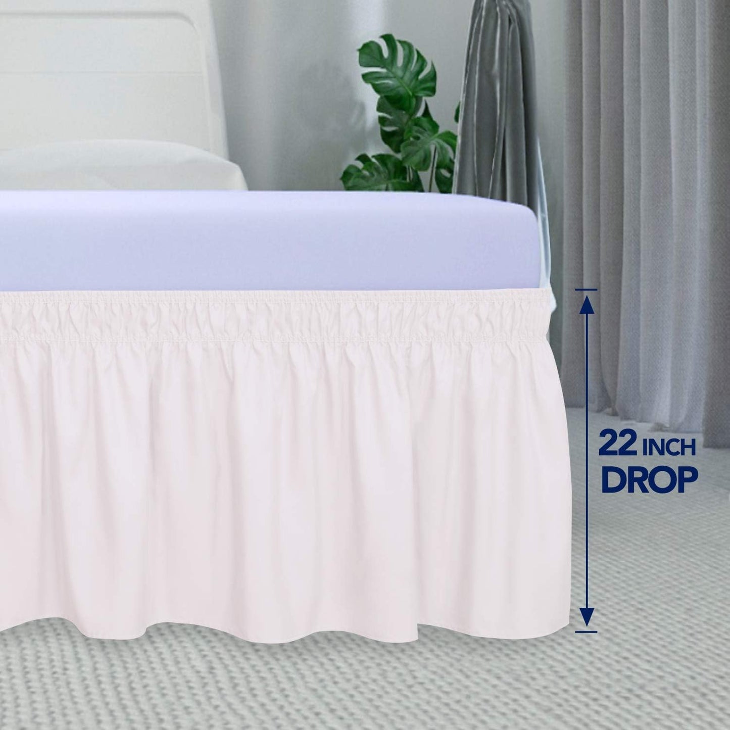 PureFit Wrap Around Ruffled Bed Skirt with Adjustable Elastic Belt - 22 Inch Drop Easy to Put On, Wrinkle Free Bedskirt Dust Ruffles, Bed Frame Cover for Twin,Twin XL and Full Size Beds, Baby Pink