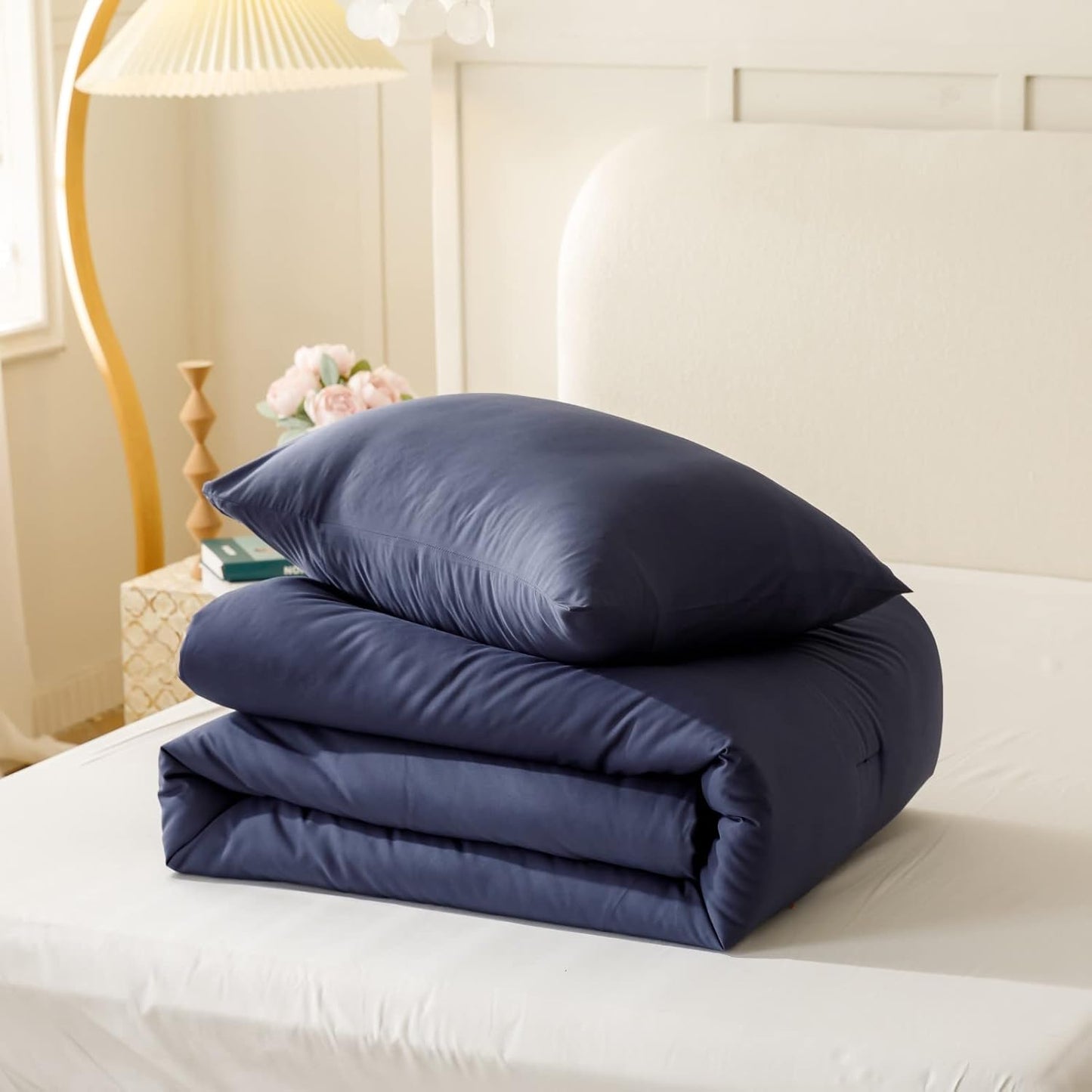 ROSGONIA Navy Blue Comforter Set Queen, 3pcs (1 Boho Blue Comforter & 2 Pillowcases) All Season Soft Bedding Lightweight Bedspread Blanket Quilt