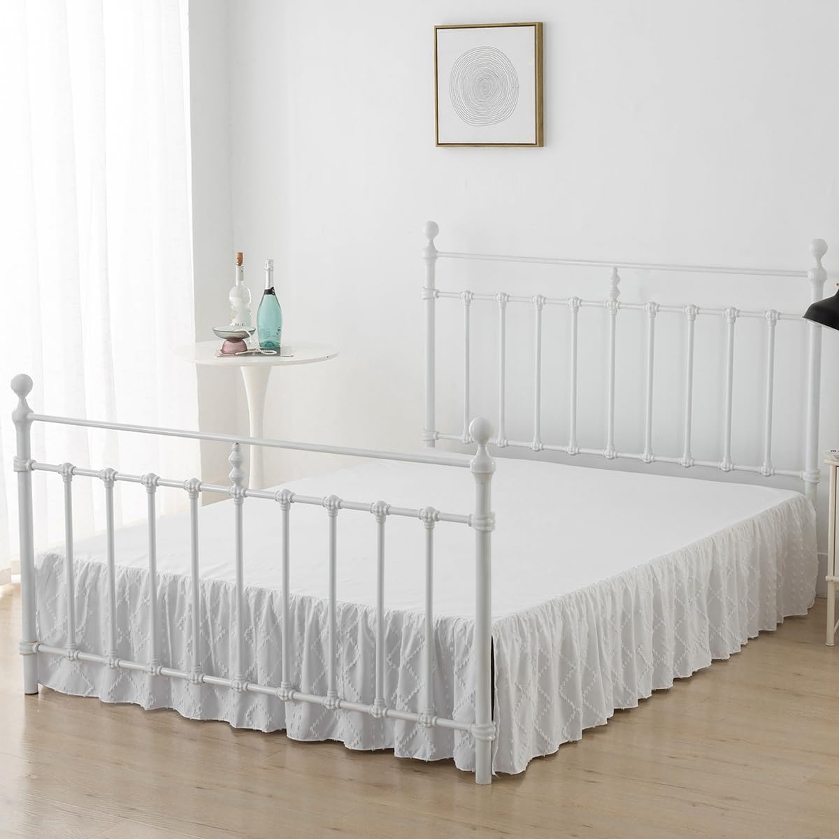 Bed Skirt Full Size,Ruffled White Bed Skirt with Split Corners,Full Bed Skirt 16 Inch Drop, Boho Tufted Shabby Chic Full Size Bed Skirt, Bed Skirt Full Size