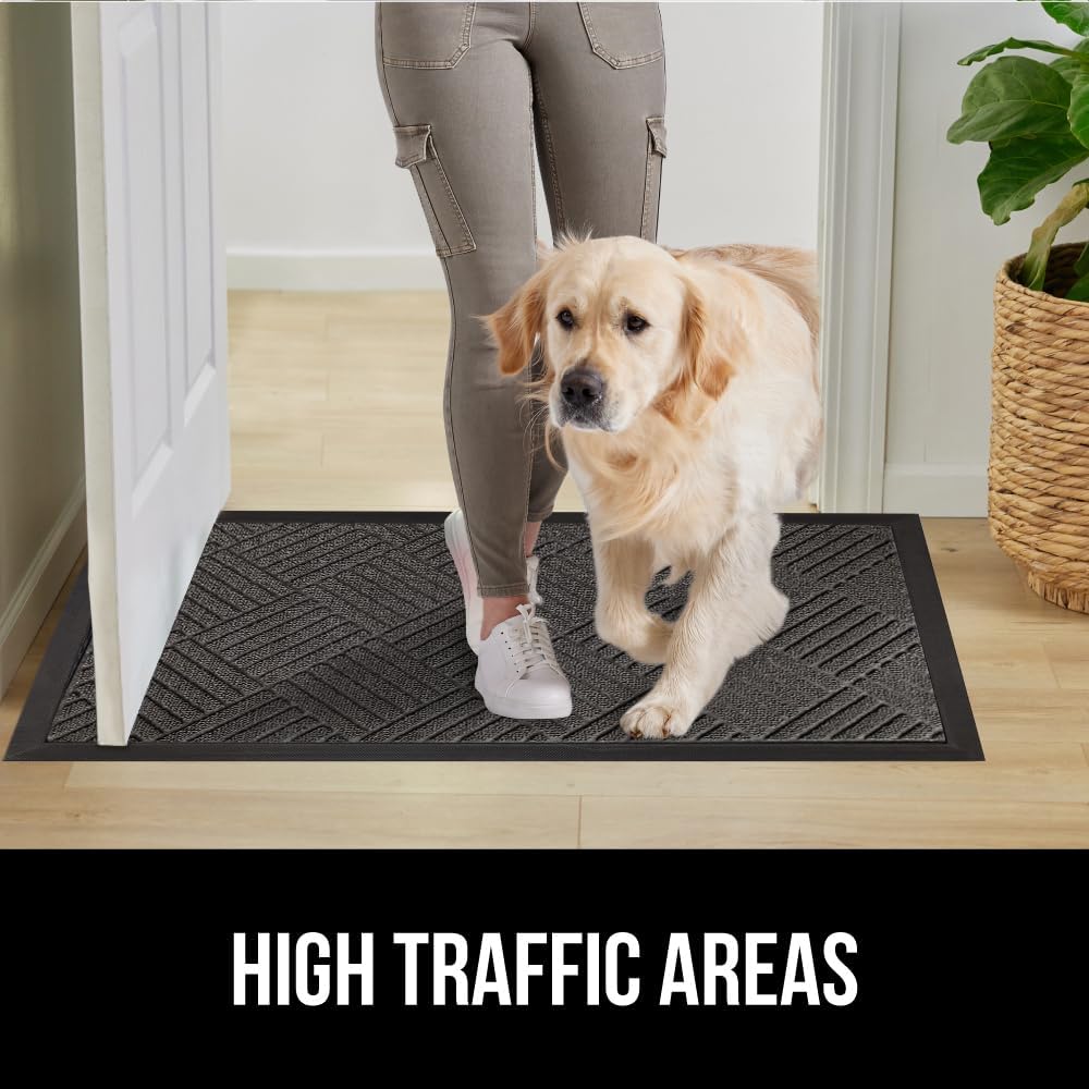 GORILLA GRIP 100% Waterproof All-Season WeatherMax Doormat US Designed Natural Rubber, Stain Fade Resistant, Low Profile Indoor Outdoor Door Mats, Easy Clean, 17x29 Gray Diamond