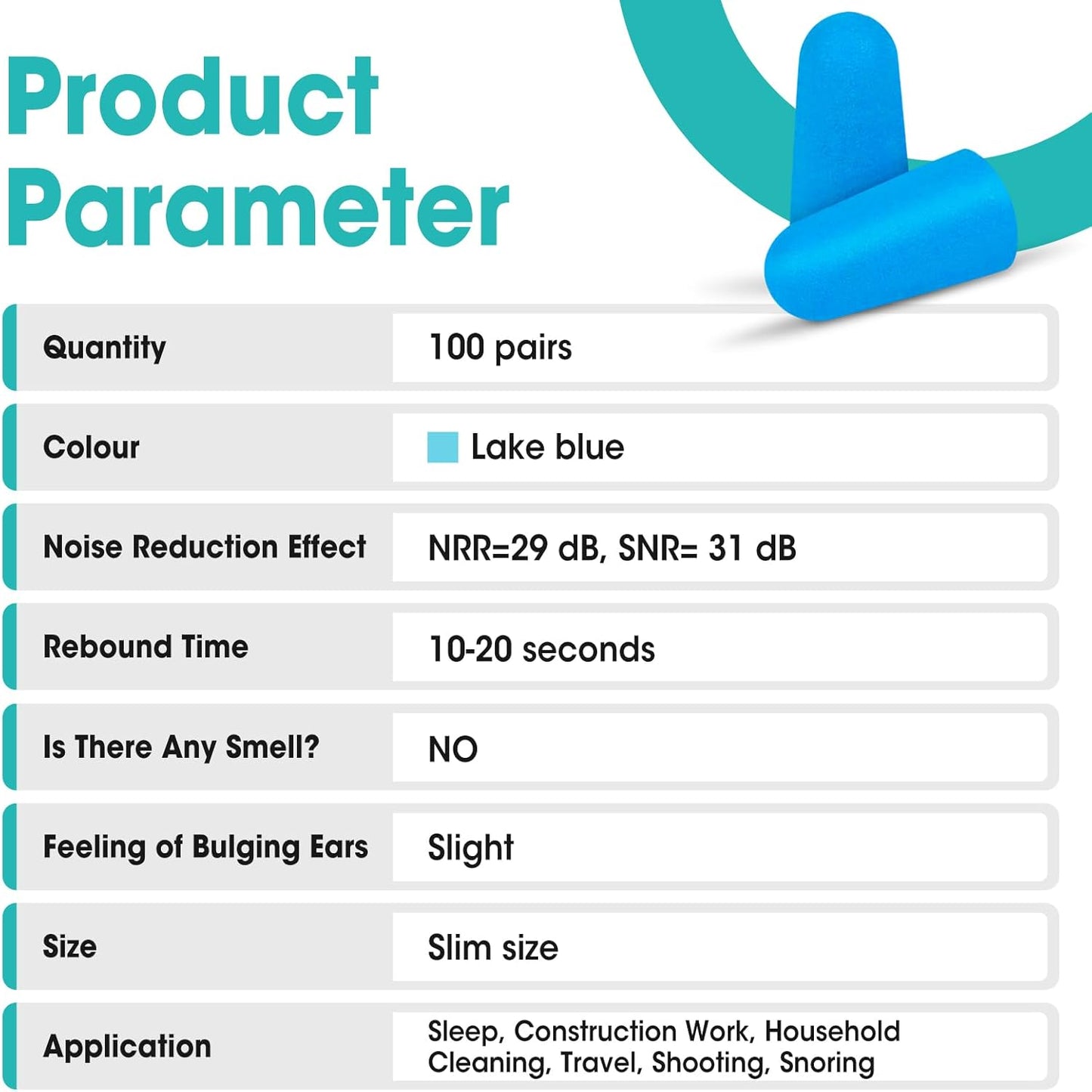 AZEN 100 Pairs Ear Plugs Bulk, NRR 32dB Soft Foam Ear Plugs for Sleeping Noise Cancelling, Earplugs for Concerts Shooting Swimming Noise Reduction (Slim Size)