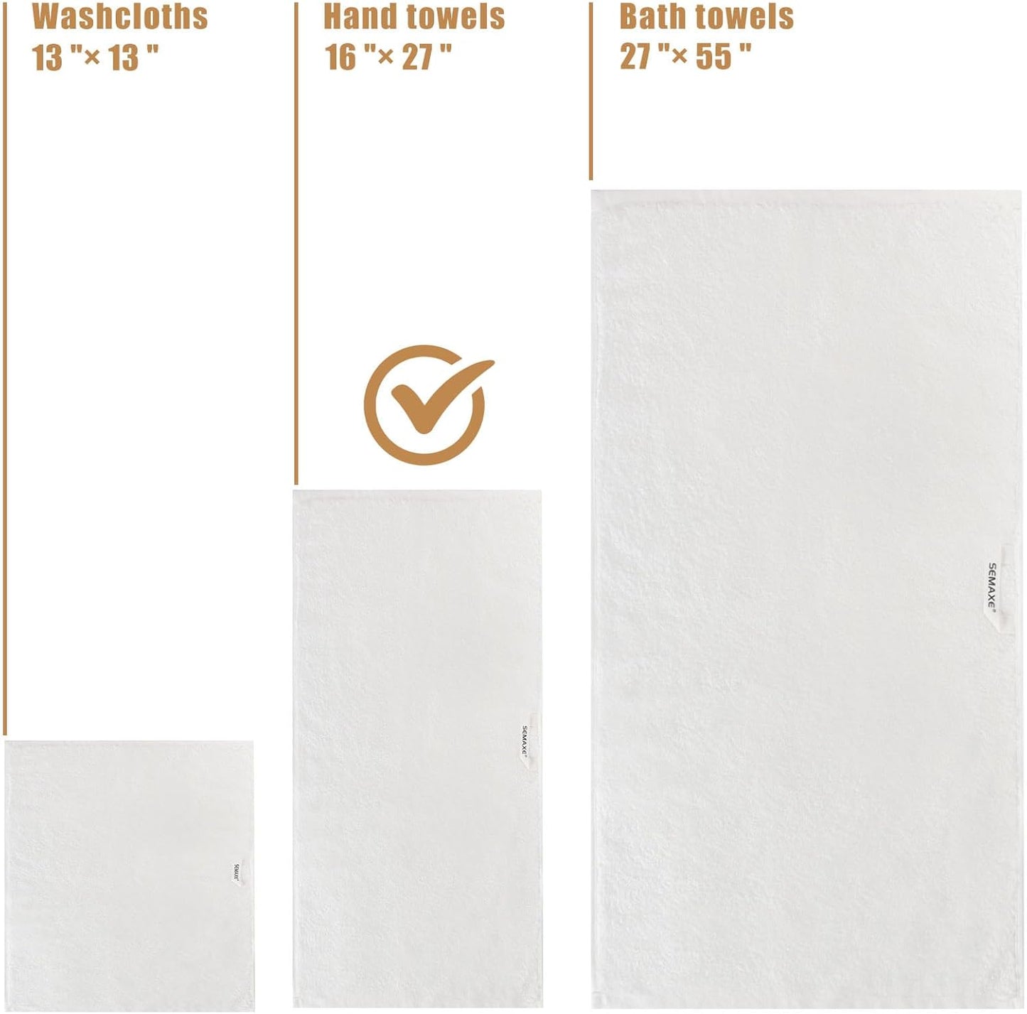 SEMAXE Hand Towel for Bathroom, 100% Combed Cotton Towel with Hanging Loop, Hotel Quality Absorbent Towel, Solid Colored Simple Style, 1 Pc White Hand Towel, 550 GSM, 27" L x 16" W