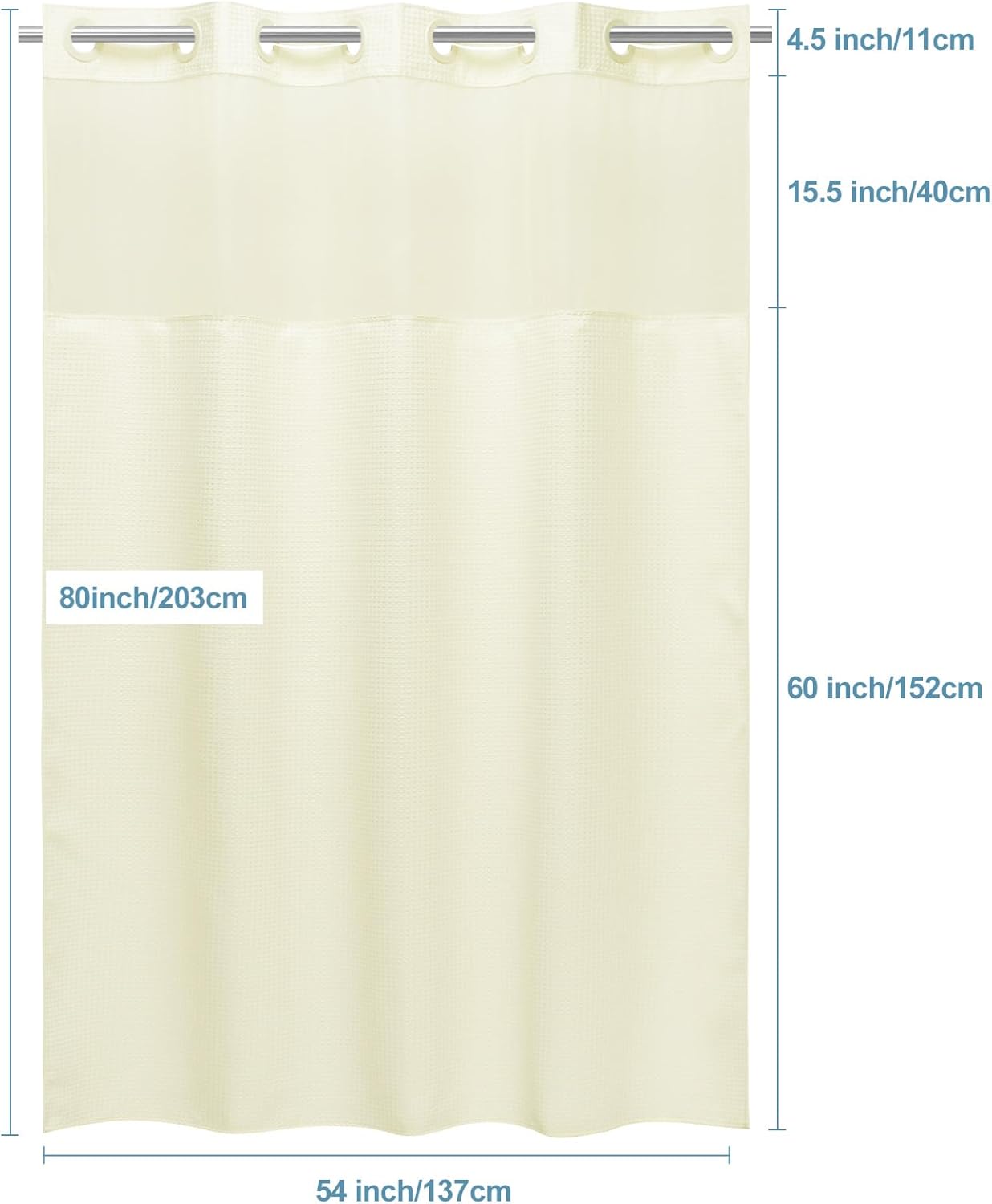 Ivory Stall Hotel Shower Curtain with Detachable Liner - 230GSM Waffle Textured,Hotel Grade,Spa Like Bath Curtain,54W x 80H