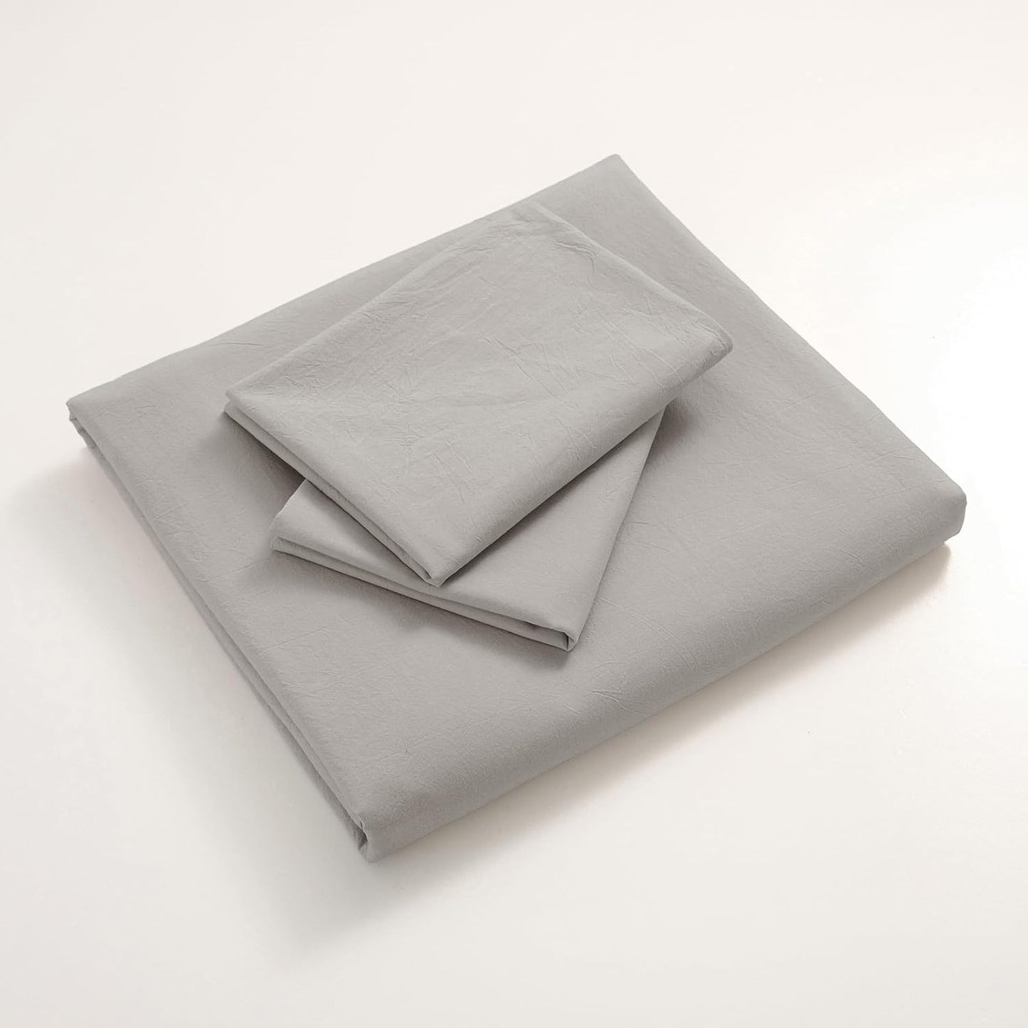 JIYUAN 100% Washed Cotton Duvet Cover Set 3 Pieces Queen, 1 Duvet Cover 90x90 Inches(Comforter Not Included) and 2 Pillowcases,Linen Feel Bedding Set Comfy and Breathable, Heathered Pastel Grey