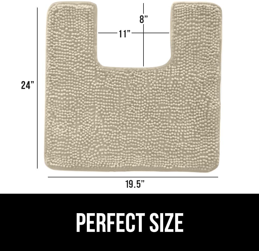 GORILLA GRIP Plush Absorbent Shaggy Chenille Bath Rug Mat for Square Toilet Base with Rubber Backing, Machine Washable Rugs, Soft Microfiber Contour Mats for Toilets, Bathroom Decor, Sand
