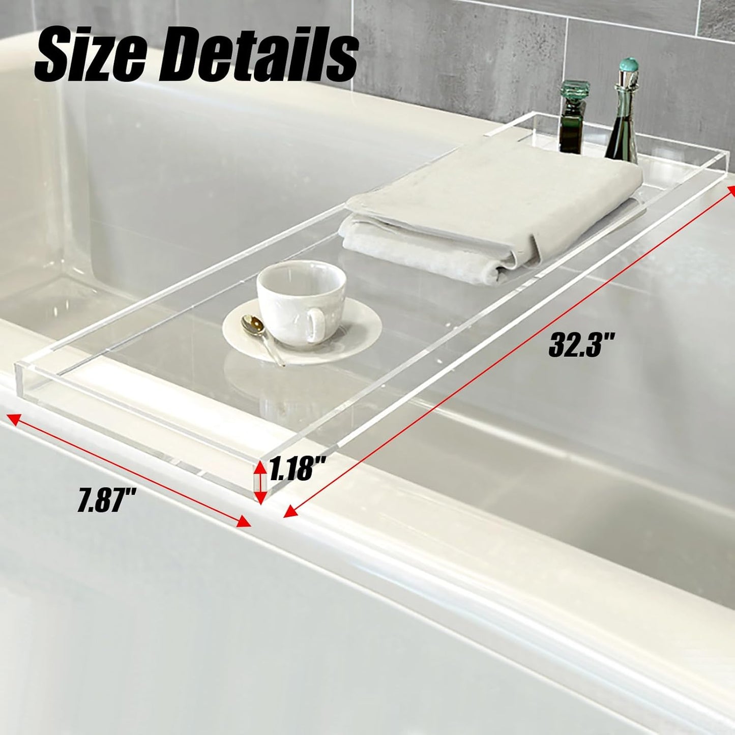 Acrylic Bathtub Tray Bath Caddy for Tub, Clear Bath Tray with Soap Box, 32.3 x 7.87 x 1.18 Inches