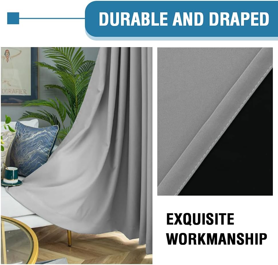 H.VERSAILTEX 100% Blackout Curtains for Bedroom Thermal Insulated Curtains & Drapes Blackout Curtains 84 Inches Long Rod Pocket Curtains for Living Room with Black Liner 2 Panels Set, Dove Gray