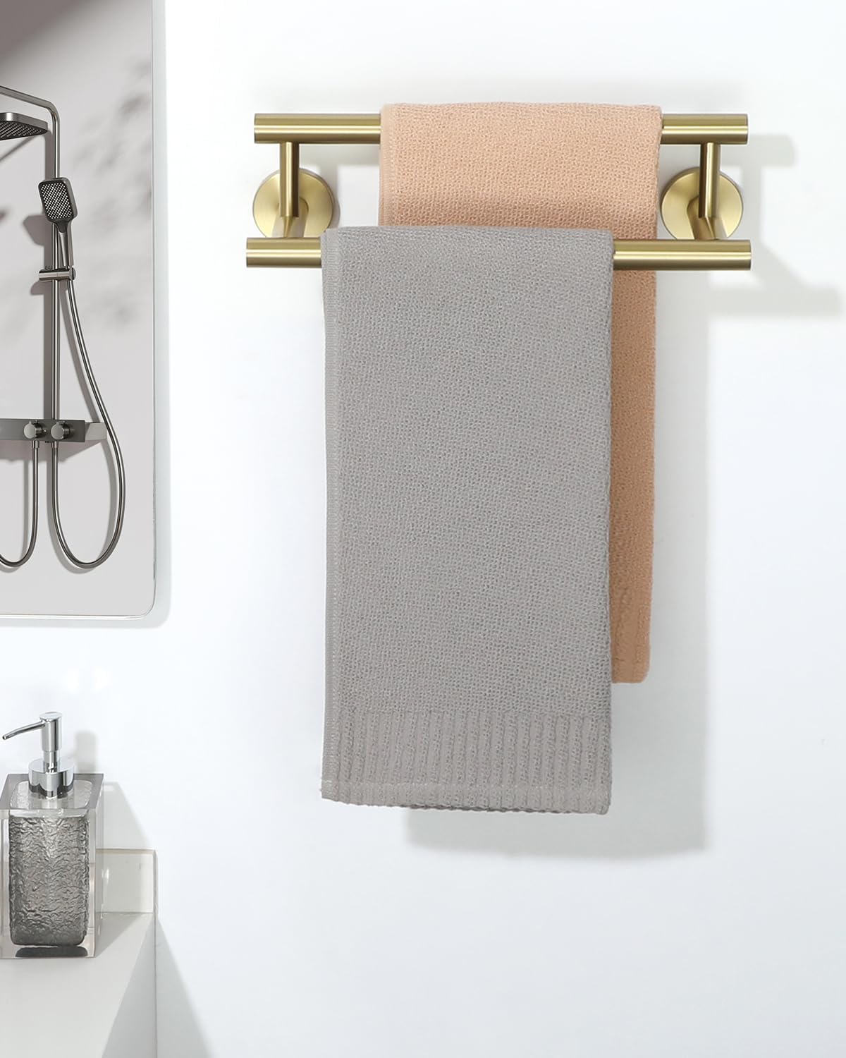 Alise Double Bath Towel Bars,12 Inch Towel Racks for Bathroom Wall Mounted,SUS304 Stainless Steel Towel Holder,Space-Saving Towel Hanger,Modern Decor Towel Rod,Brushed Gold Towel Rail,GYT6902-300-G