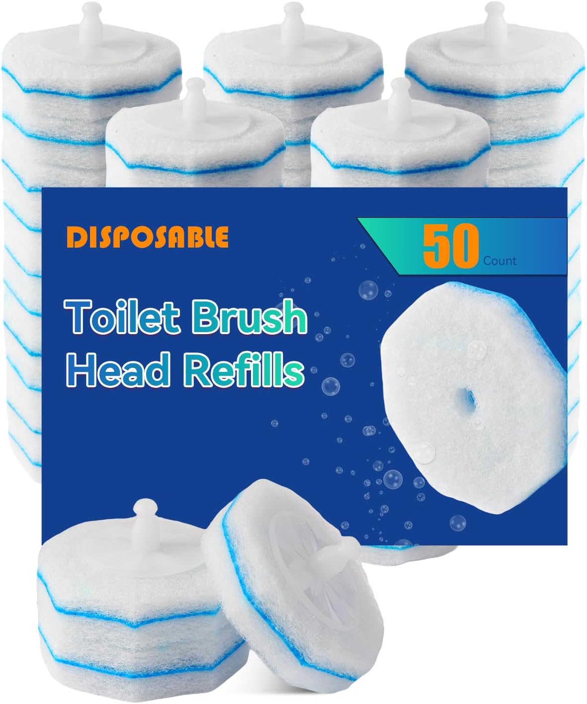 50Pcs Disposable Toilet Wand Refills Compatible with Clorox Toilet Brushes