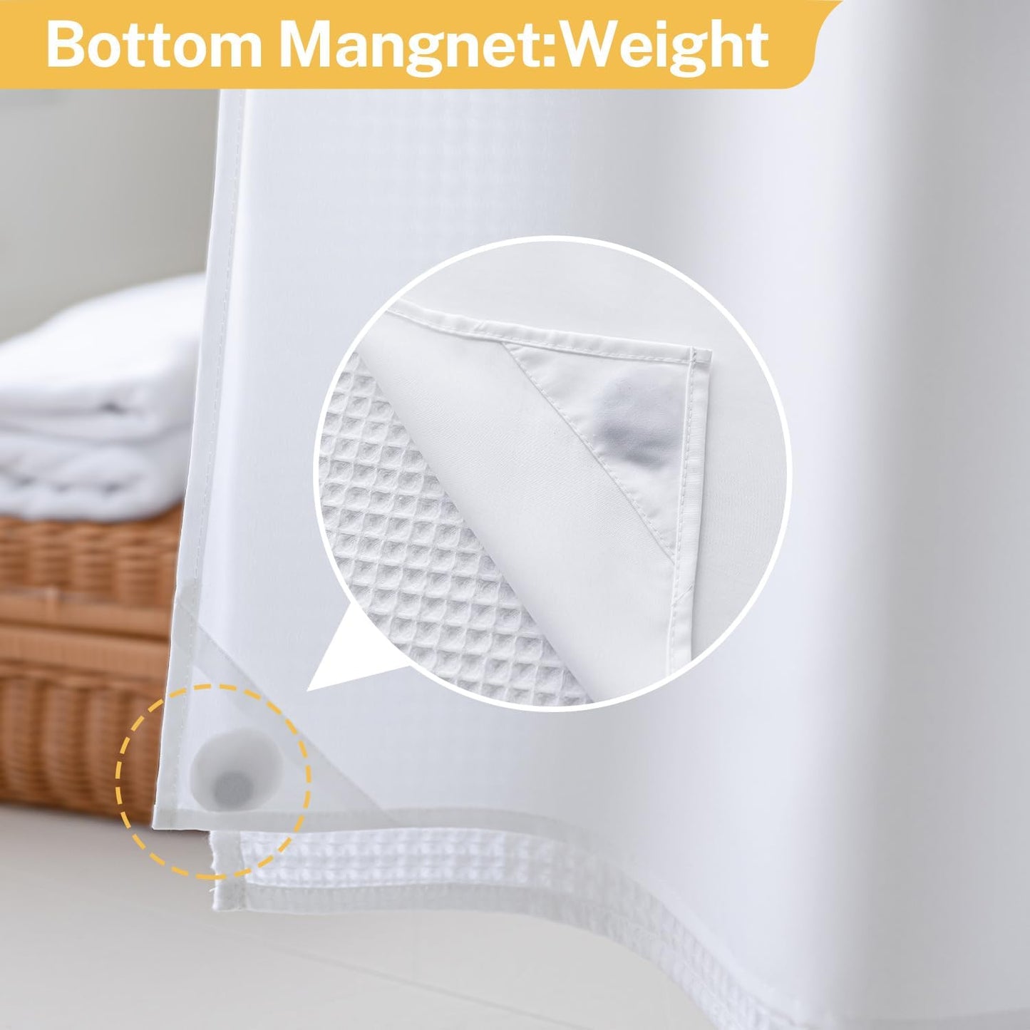 River Dream 86" Extra Long No Hooks Shower Curtain with Snap in Liner, Waffle Weave Cotton Blend,Hotel Quality,White,71Wx86L