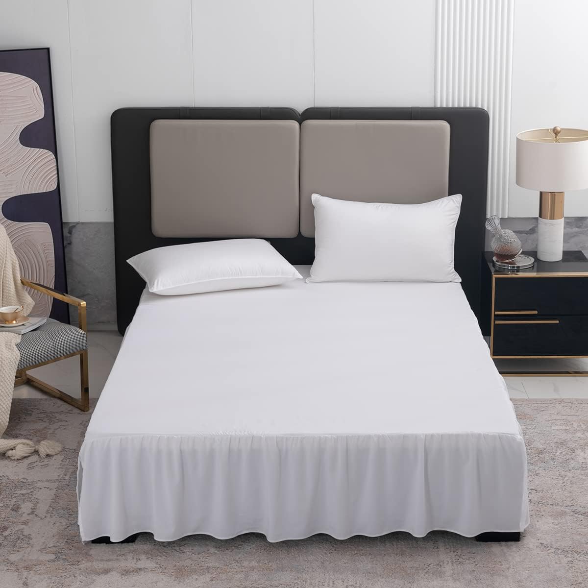 White Bed Skirt Queen Size Ruffled Bed Skirt with Split Corners, Queen Bed Skirt 12 Inch Drop, TSUTOMI Queen Size Bed Skirt White for Ruffled Bed Skirt with Split Corners, Bed Skirt Queen Size