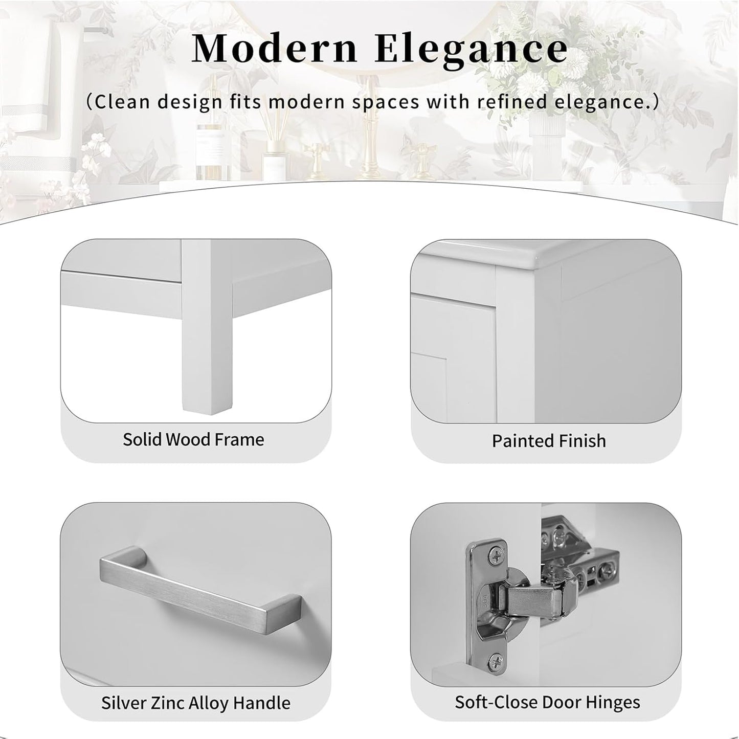 24" Bathroom Vanity with Sink Combo Set, Solid Wood Frame Bathroom Storage Cabinet with 2 Drawers and 1 Drawer, Double-layer Door Shelf, Soft Closing Cabinet Door with Organizer, White