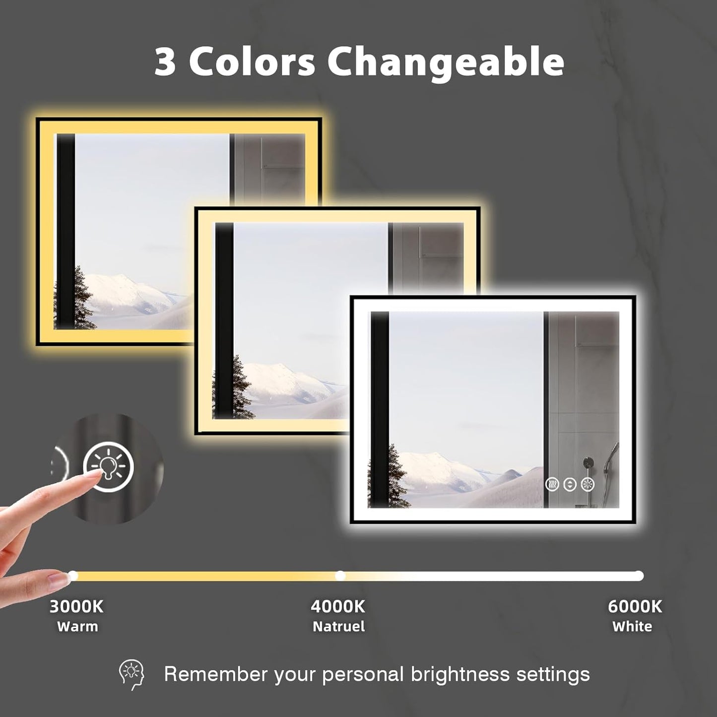 40x36 Lighted Bathroom Mirror, Wall-Mounted, Black Rim Mirror, Vanity(Front and Backlit), Stepless Dimmable CRI90+, Anti-Corrosion, Anti-Rust, Touch Sense, Memory(Horizontal/Vertical)