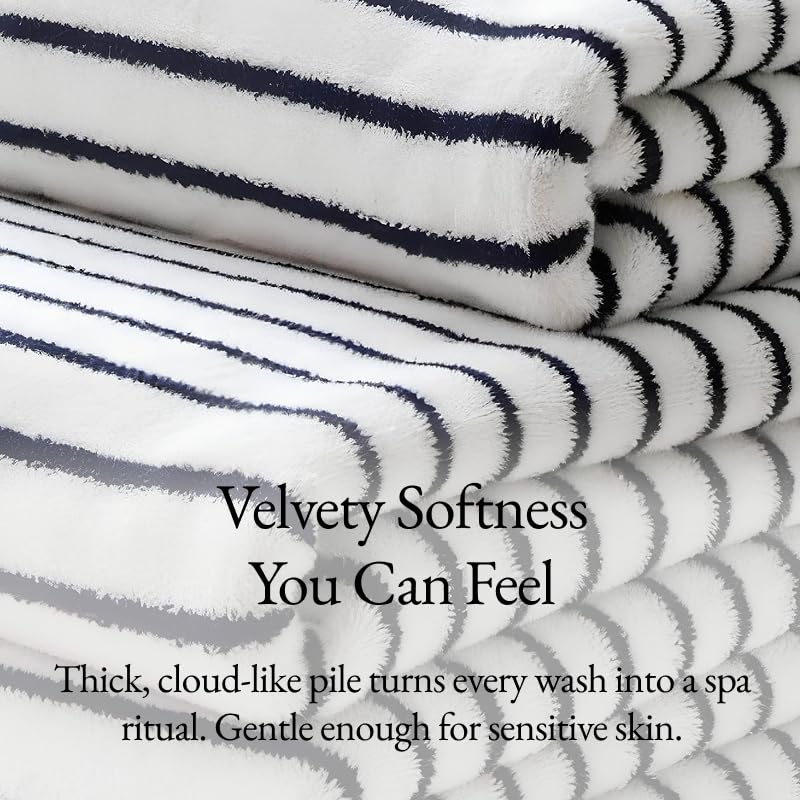 Italic Serene Ultraplush Cotton Bath Towels, 4-Pack (2 Sets of 2), White & Blue Stripes, Large, 800GSM, 100% Cotton, Heavy Duty, Resort Grade Towels (White & Blue Striped)