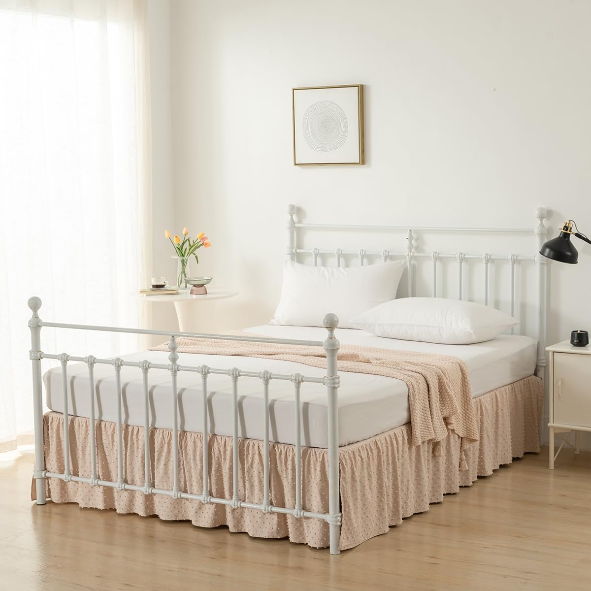 Tufted Dot Bed Skirt Queen Size,Ruffled Bed Skirt with Split Corners, Queen Bed Skirt 18 Inch Drop, Boho Queen Size Bed Skirt Camel for Ruffled Bed Skirt with Split Corners, Bed Skirt Queen Size