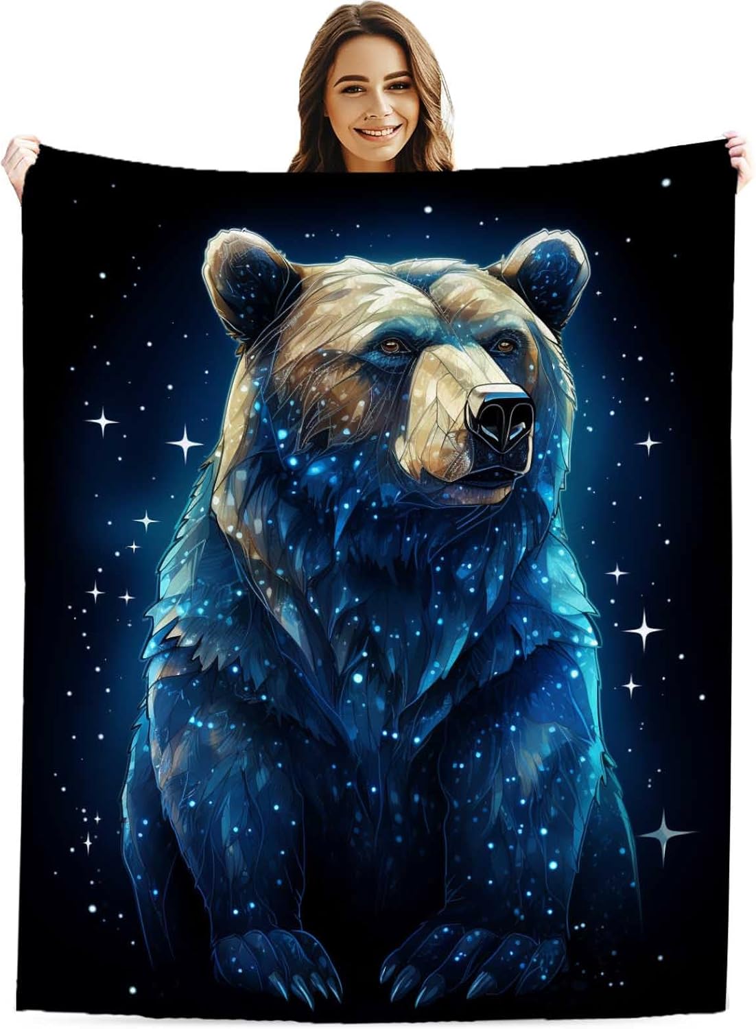 Bear Blanket Throw for Adult, Soft Animal Gifts for Men and Women, 60×80 Inches, Cabin Printed Rustic Lightweight Fleece for Bed and Home Decor, No-Pilling