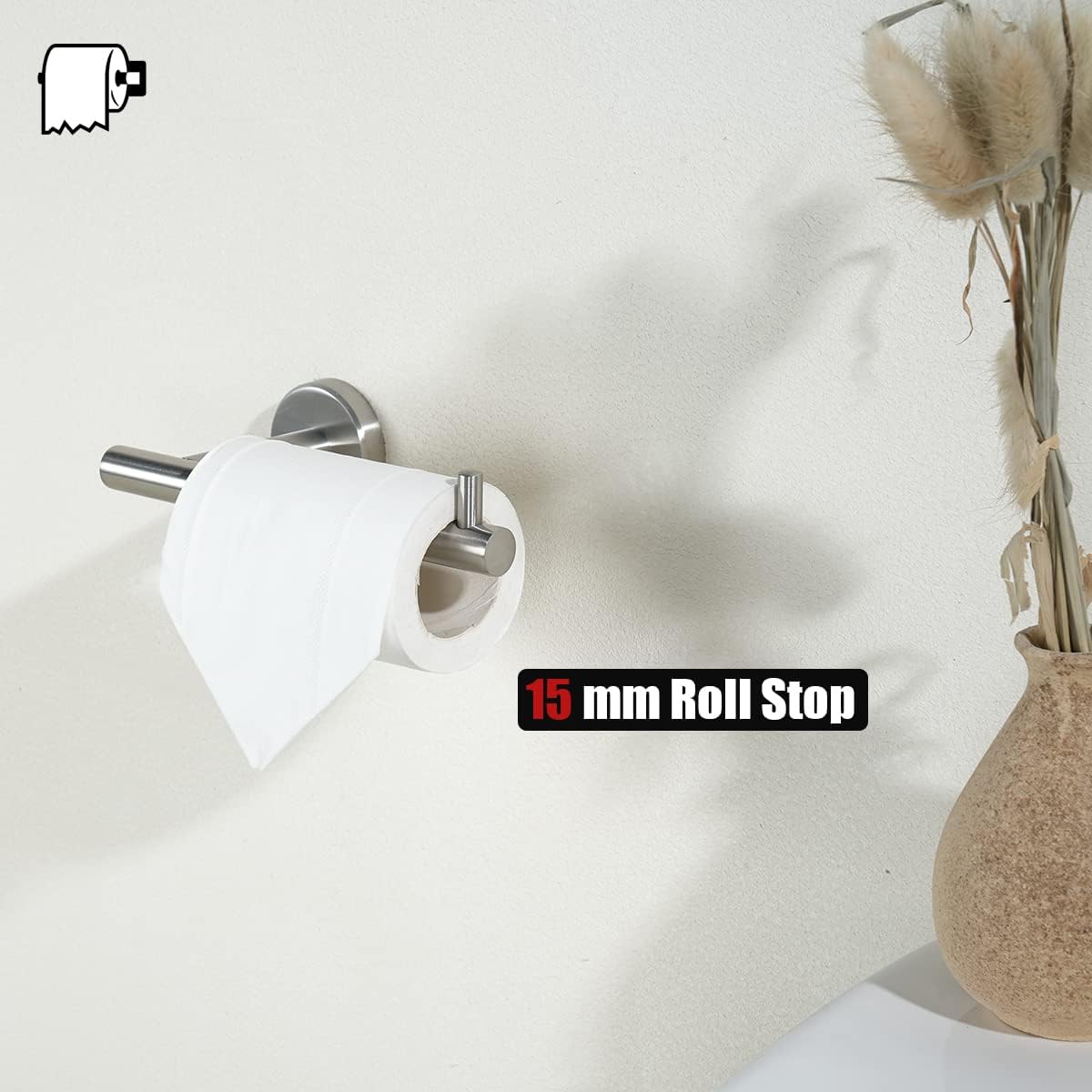 JQK Toilet Paper Holder, 5 Inch 304 Stainless Steel Thick 0.8mm Tissue Paper Dispenser for Bathroom, Hold Mega Rolls, Brushed Nickel Wall Mount, TPH100-BN