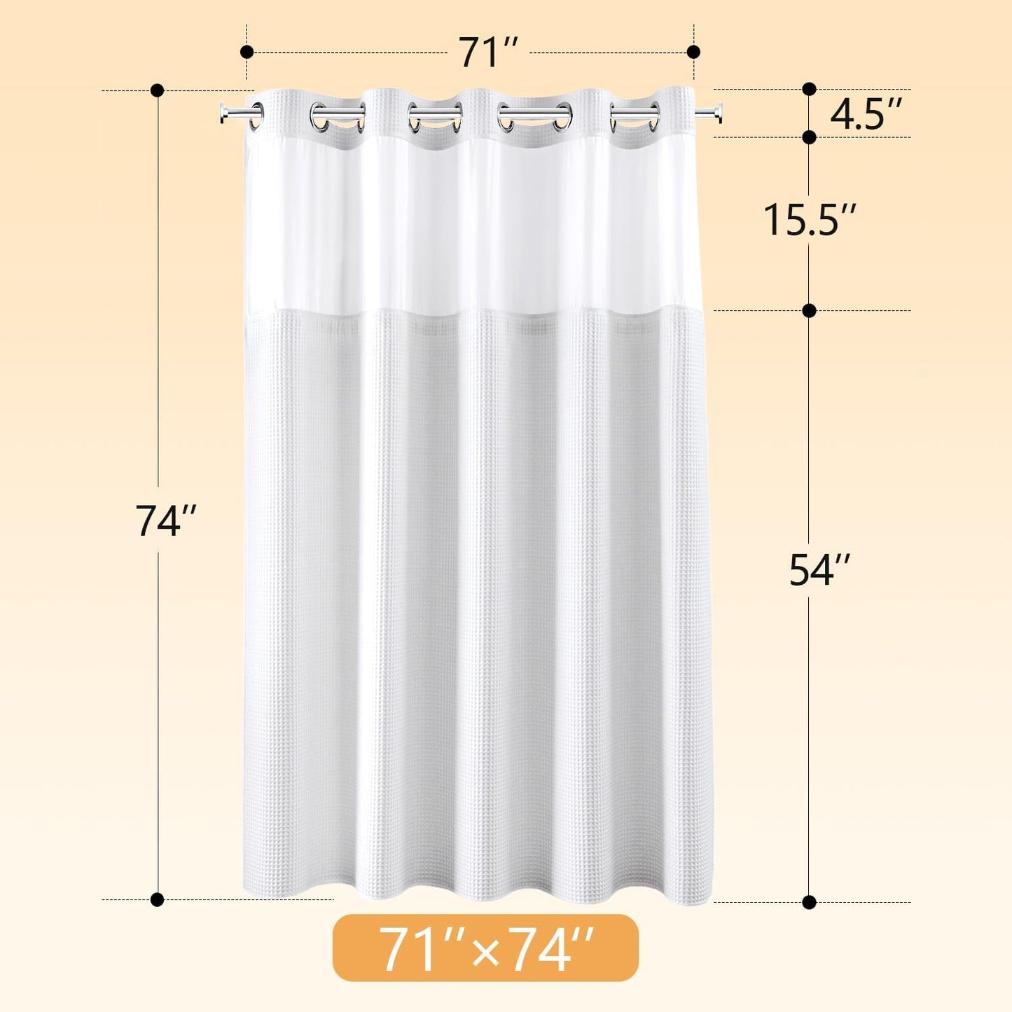 River Dream White Fabric Shower Curtain Set, Cotton Blend, Waffle Weave, with Snap in Replacement Liner,71 x 74 inches