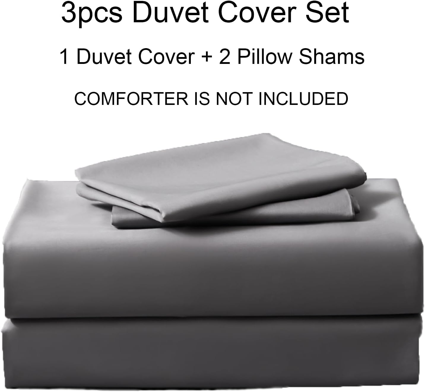 PURE ERA Duvet Cover Set 800 Thread Count Long Staple Cotton Sateen Silky Soft Luxurious Smooth 3 Piece Set Solid Deep Grey Queen