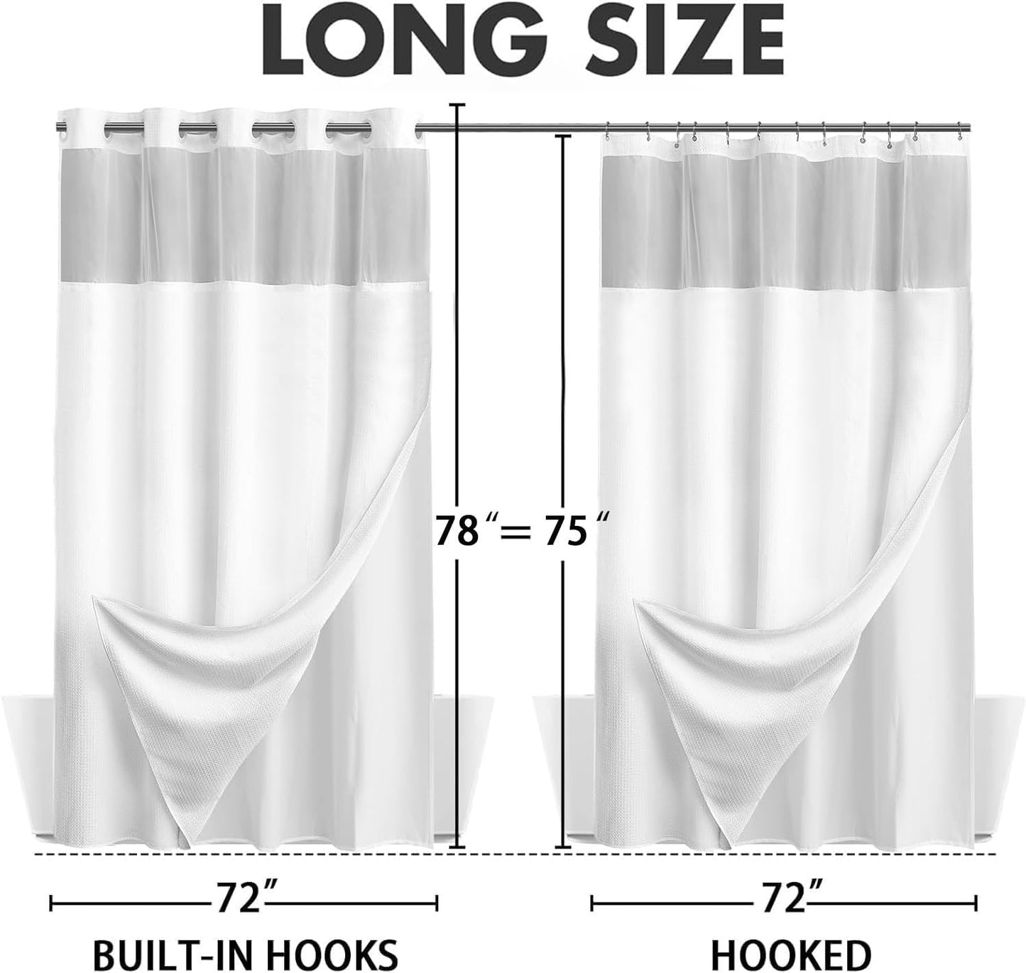 YellyHommy No Hook Shower Curtain with Snap in Fabric Liner Set Less Time White Waffle Shower Curtain for Bathroom 78" L x 72" W