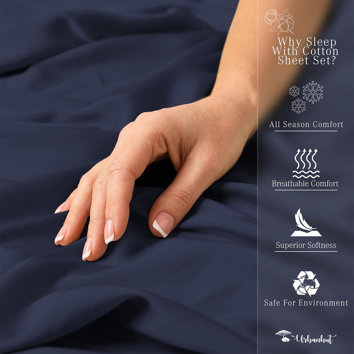 URBANHUT 700 Thread Count California King Size Egyptian Cotton Sheets, 4Pc Sheet Set Soft Luxury Bed Sheets for Cal King Size Bed, Sateen Weave Hotel Sheets, 16'' Elasticized Deep Pocket - Navy Blue