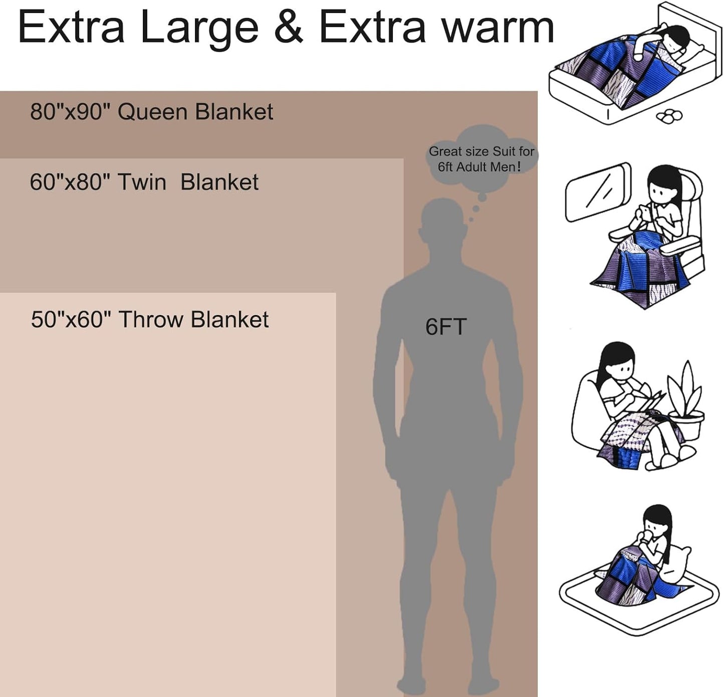 PU MEI Sherpa Blanket Fleece Throw Blanket Queen Plaid Thick Bed Blanket, Soft Warm Cozy Throw Blanket, 80”*90” Zabra-Blue Grey